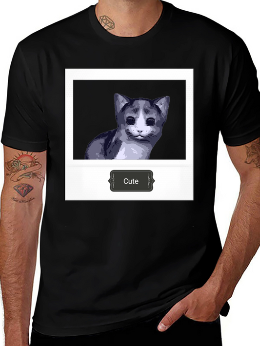 Cute Cat Polaroid T-Shirt - Black