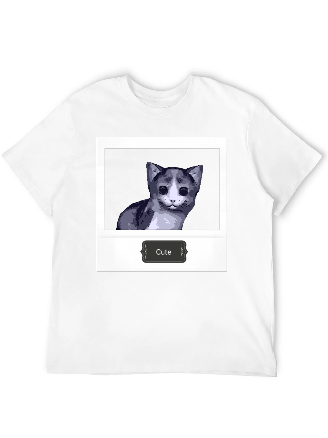 Cute Cat Polaroid T-Shirt - Black