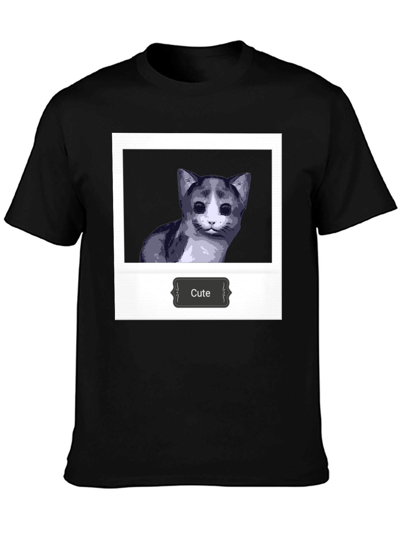 Cute Cat Polaroid T-Shirt - Black