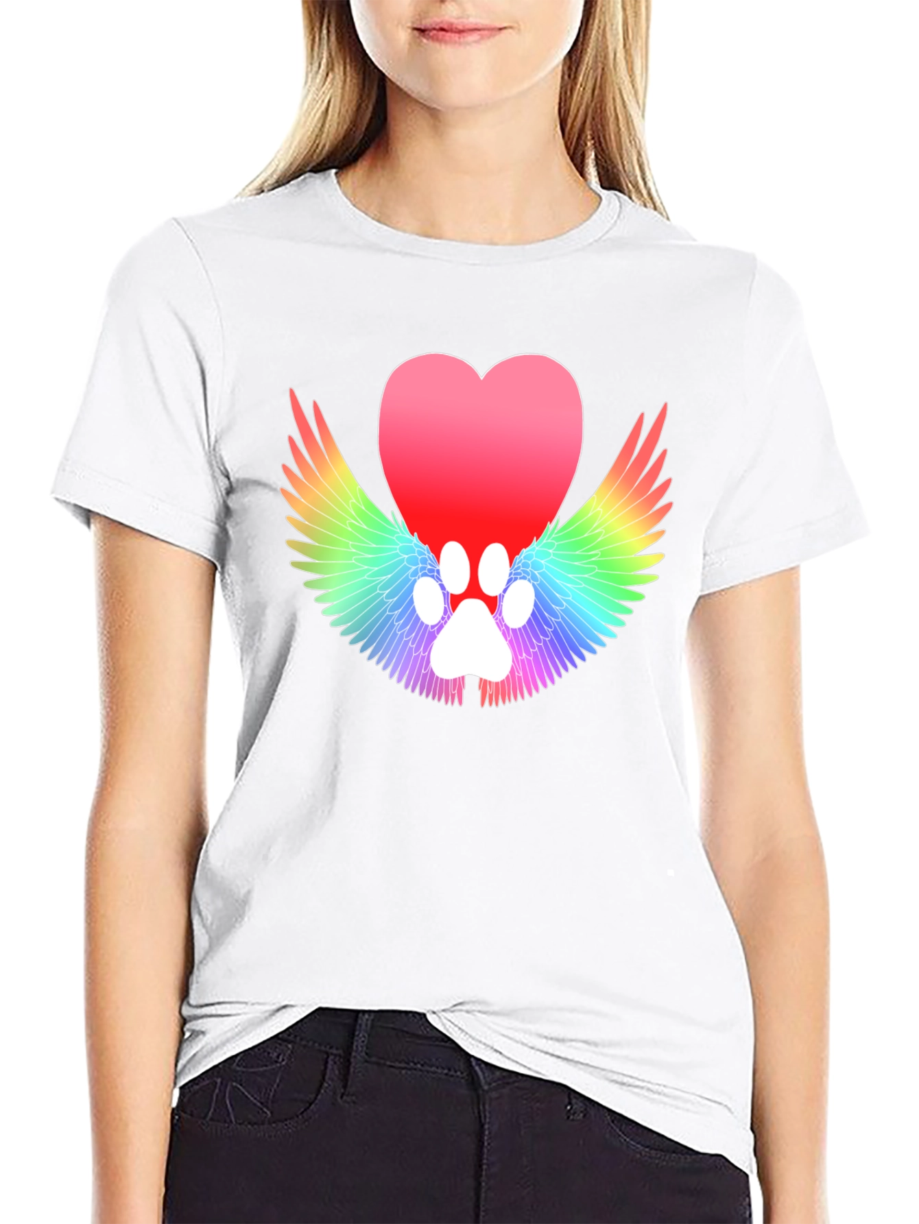 Heart Paw Print Wings Black T-Shirt