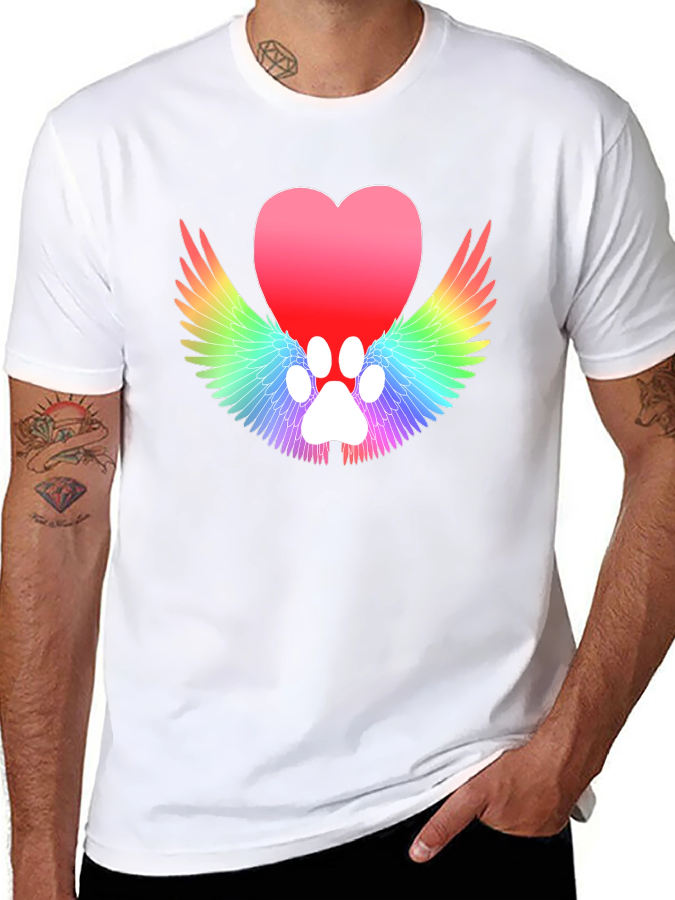Heart Paw Print Wings Black T-Shirt