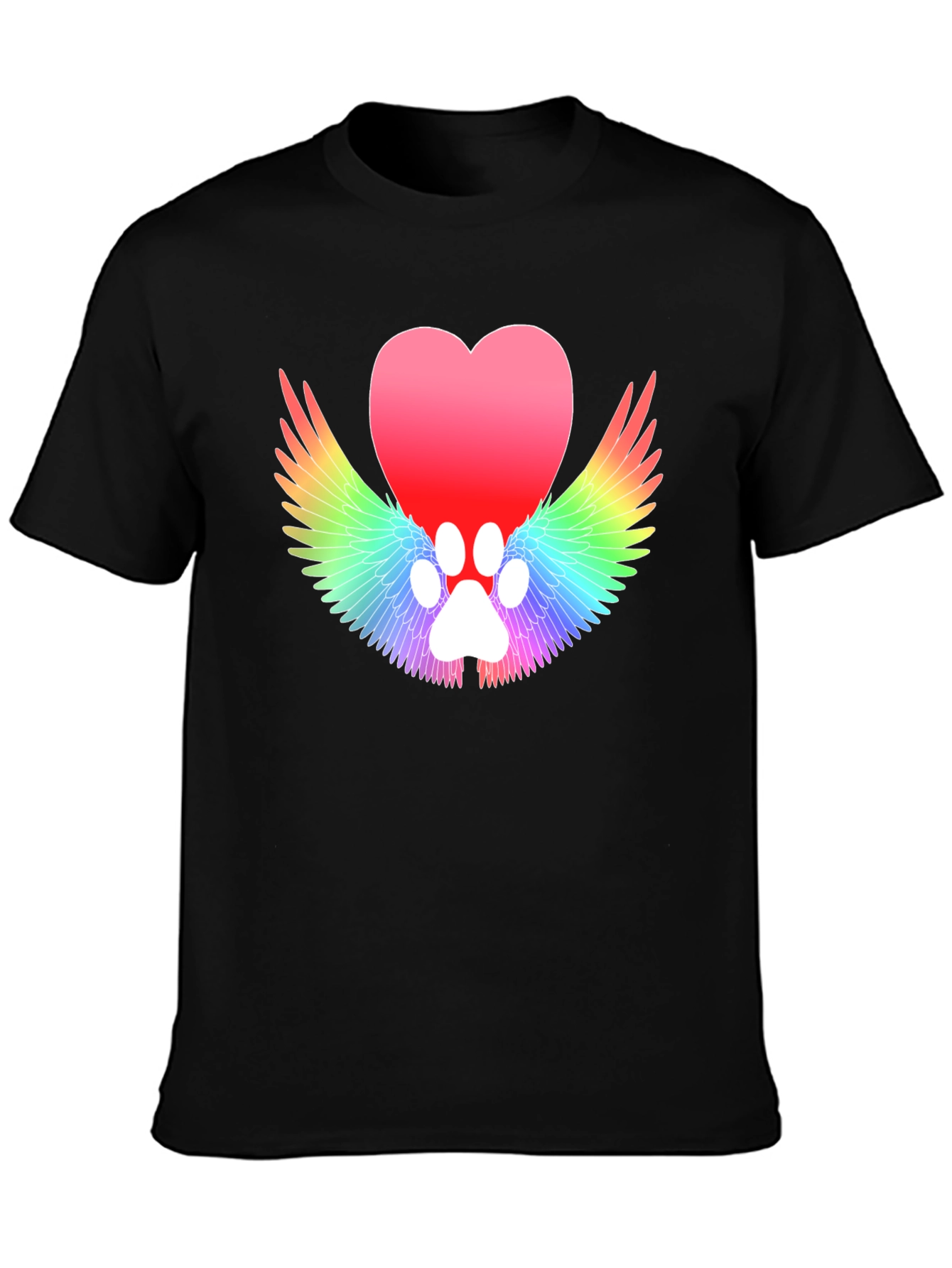 Heart Paw Print Wings Black T-Shirt