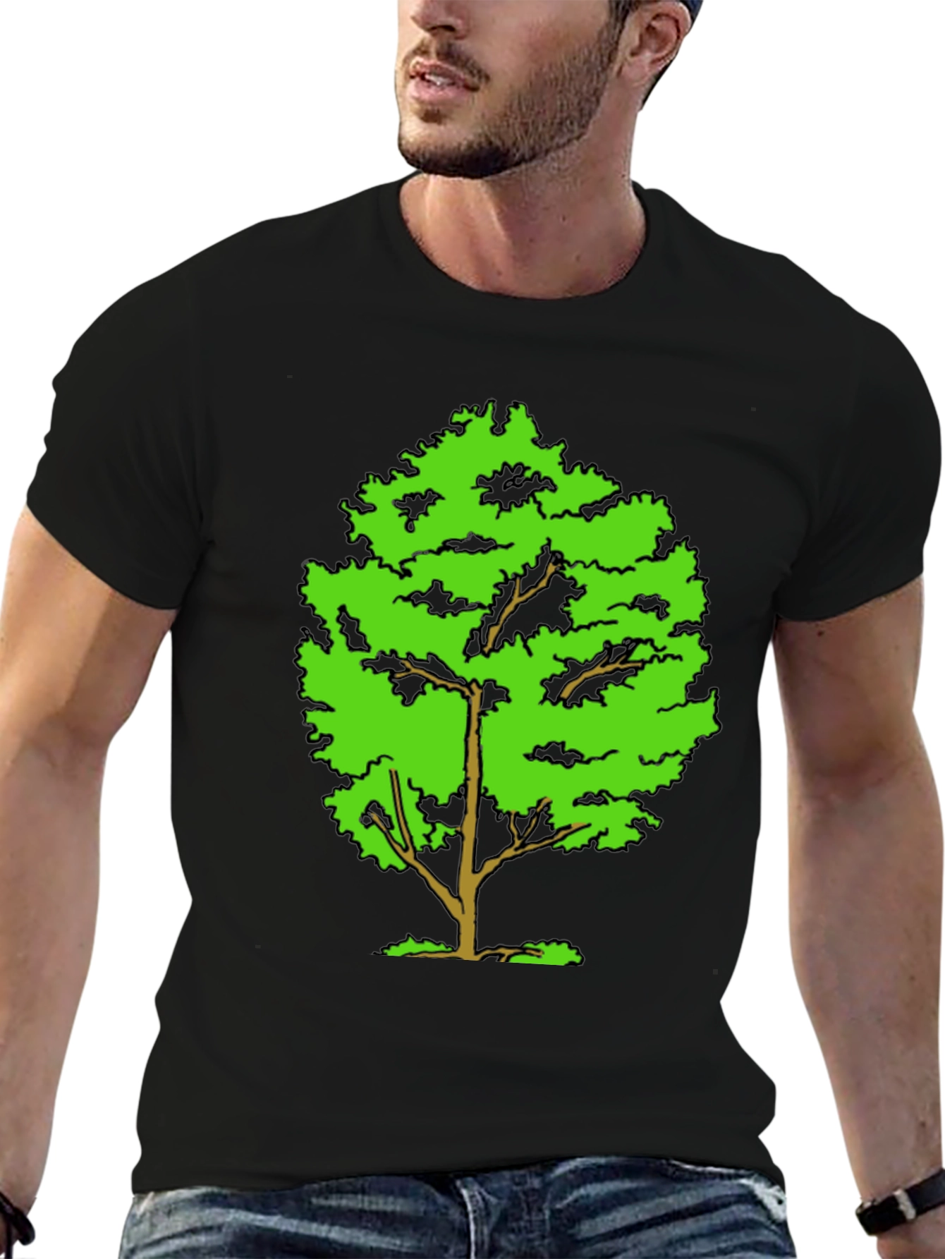 Green Tree Graphic Black T-Shirt