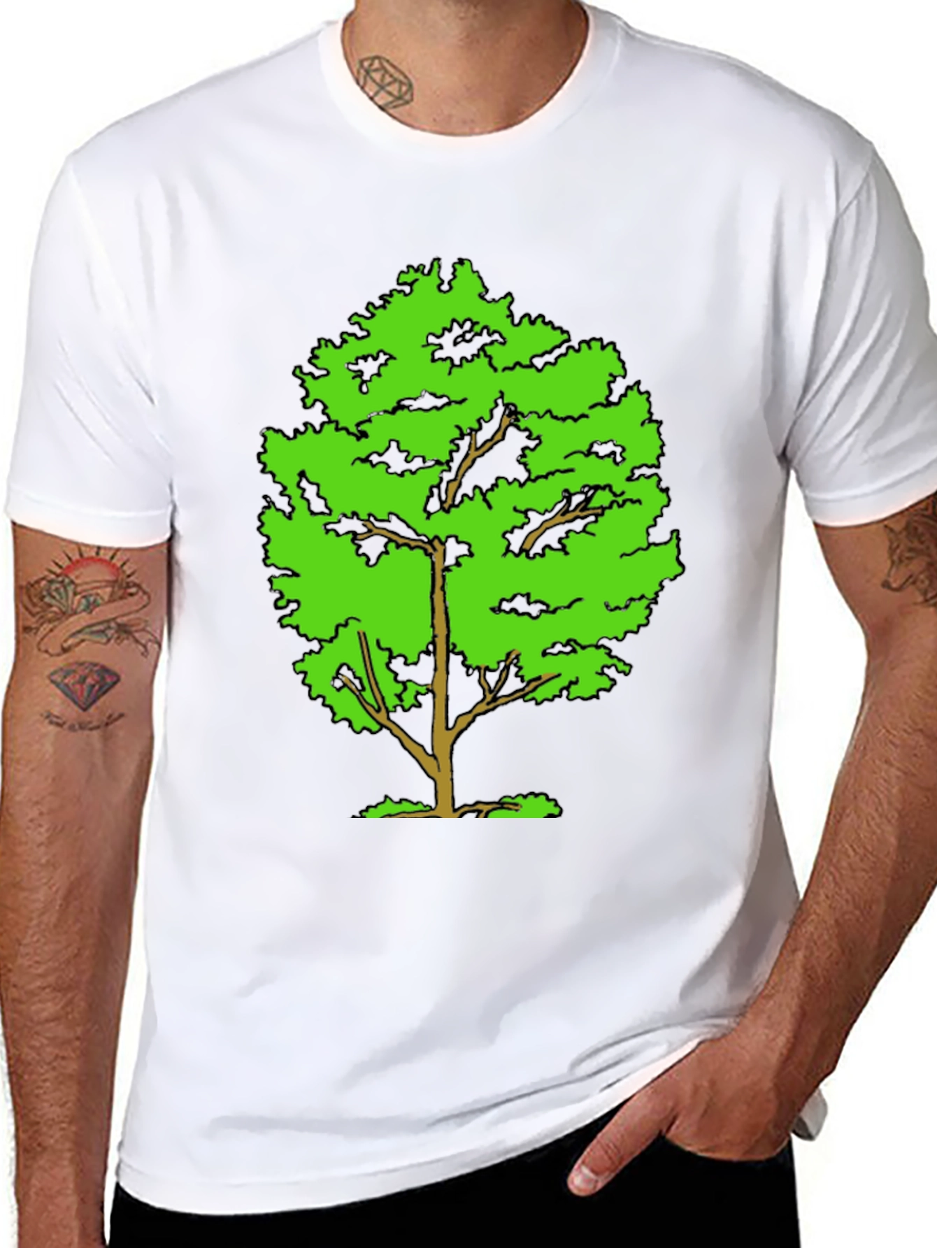 Green Tree Graphic Black T-Shirt