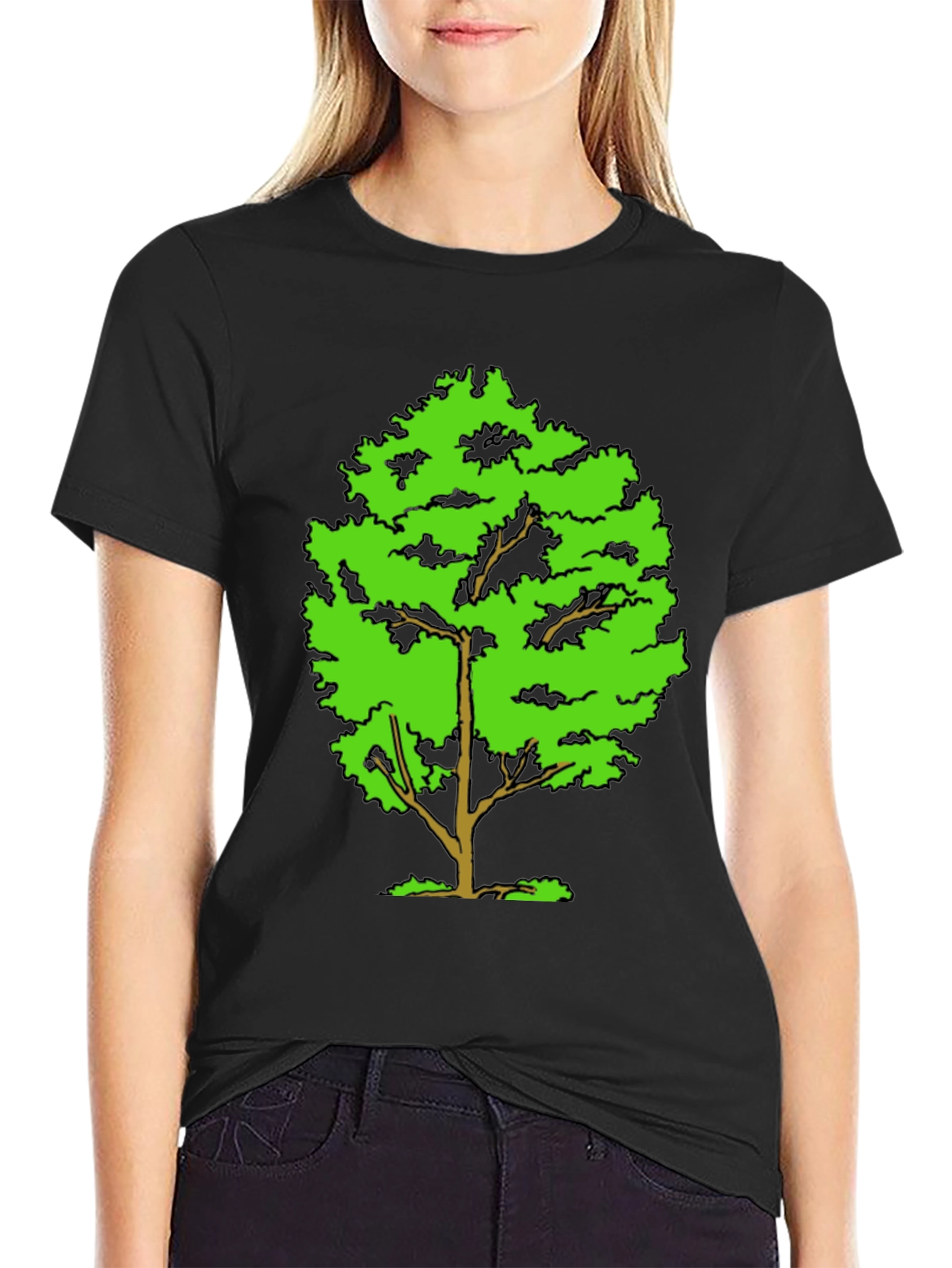 Green Tree Graphic Black T-Shirt