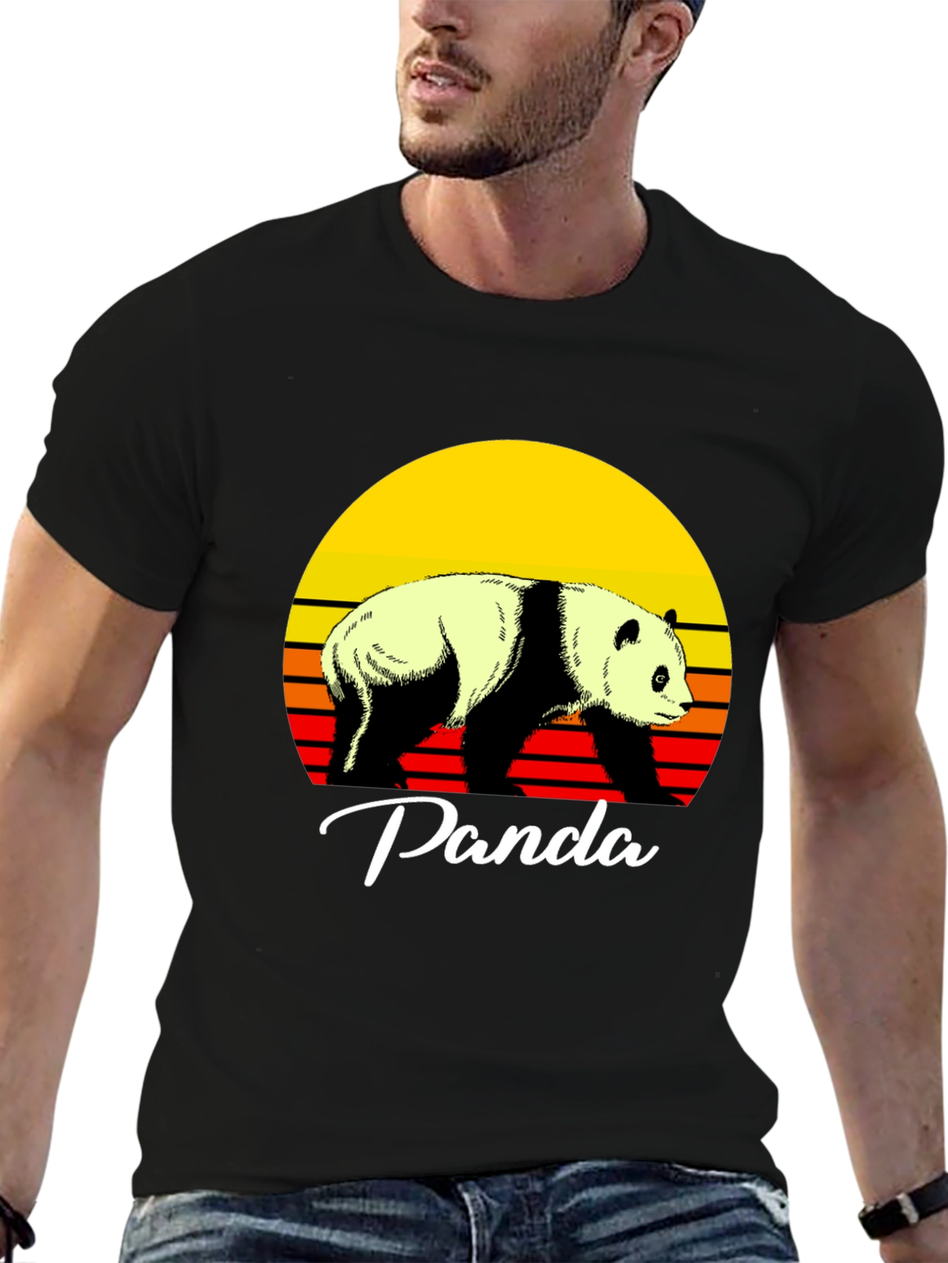 Retro Panda Graphic Tee - Sunset Design