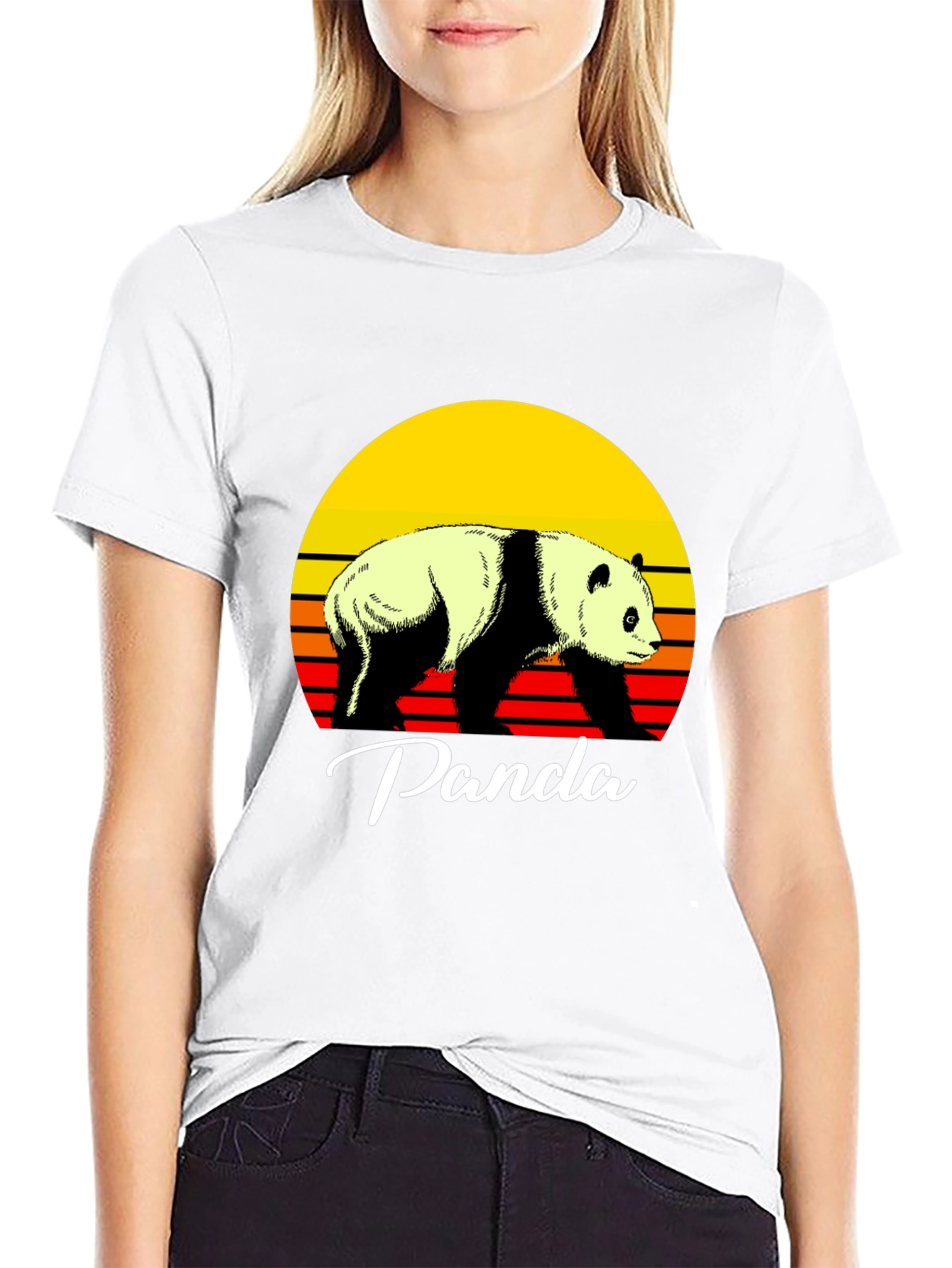 Retro Panda Graphic Tee - Sunset Design