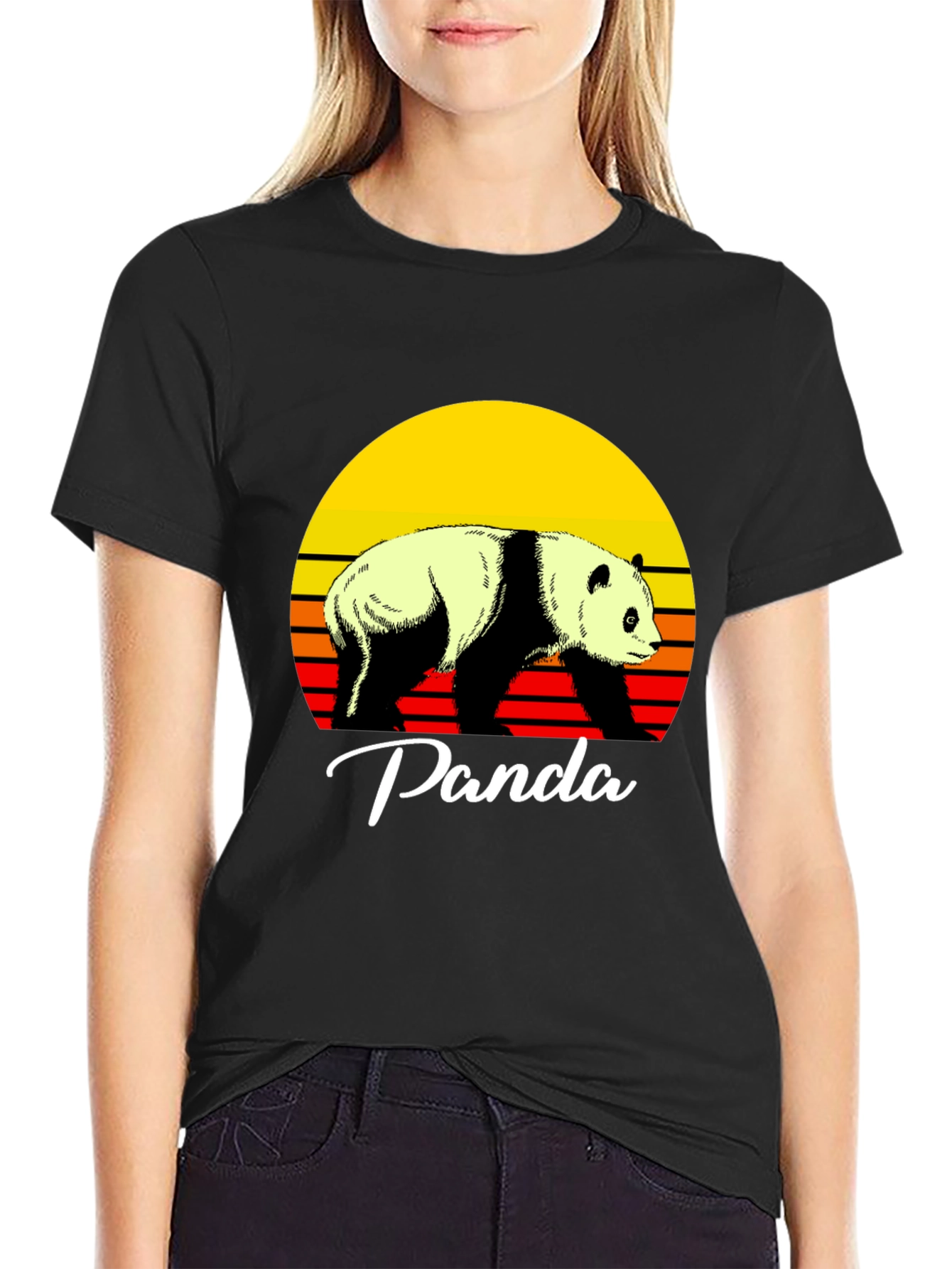 Retro Panda Graphic Tee - Sunset Design