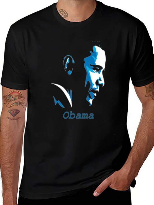 Obama Portrait Graphic Tee - Cool Black T-Shirt