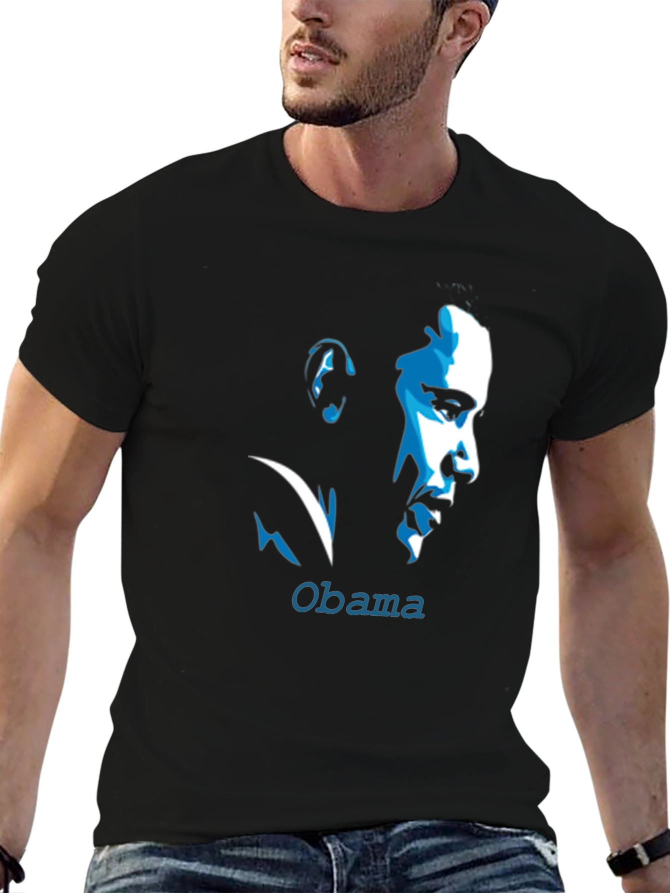 Obama Portrait Graphic Tee - Cool Black T-Shirt