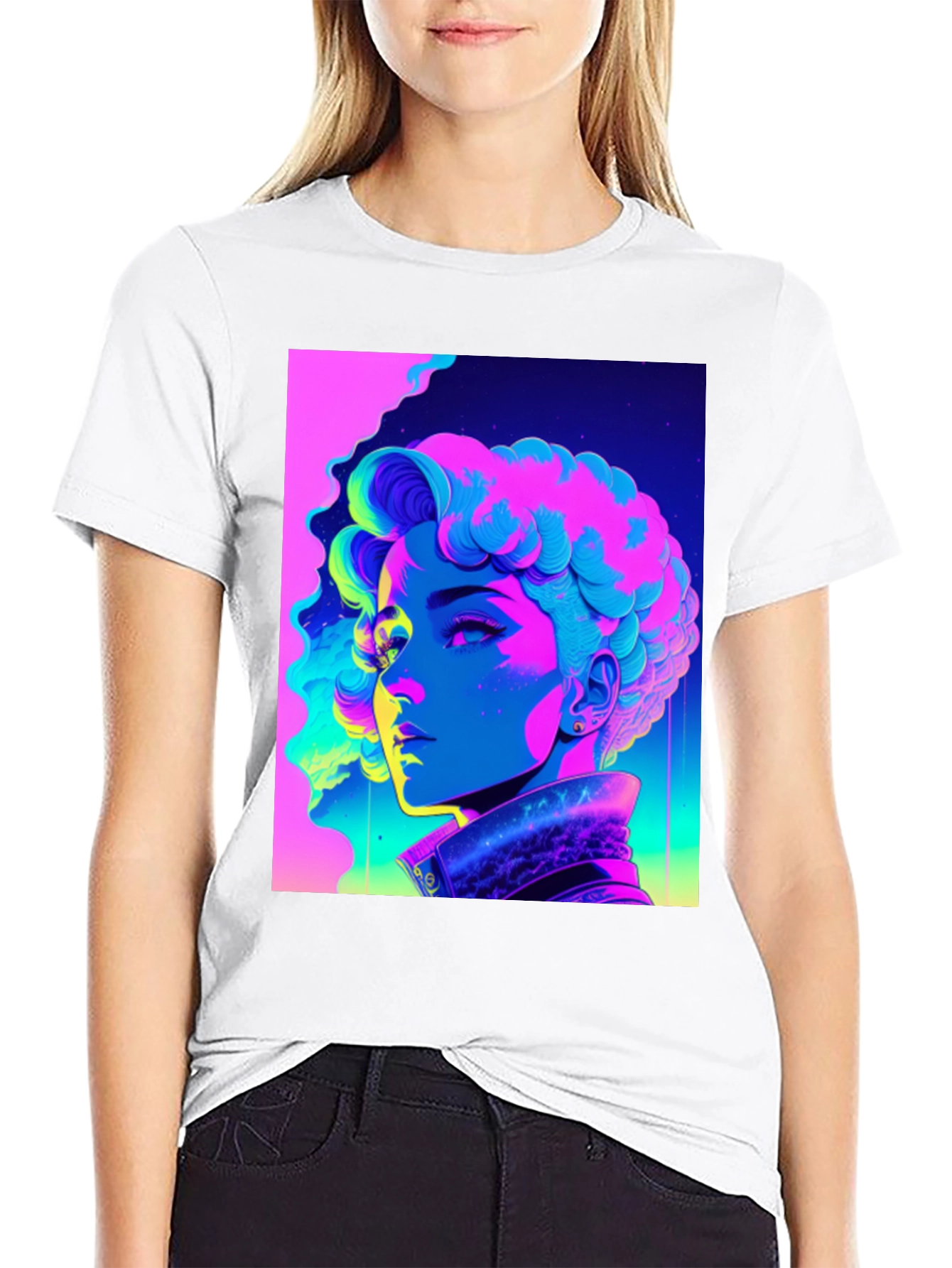Neon Portrait Graphic Tee - Retro Style