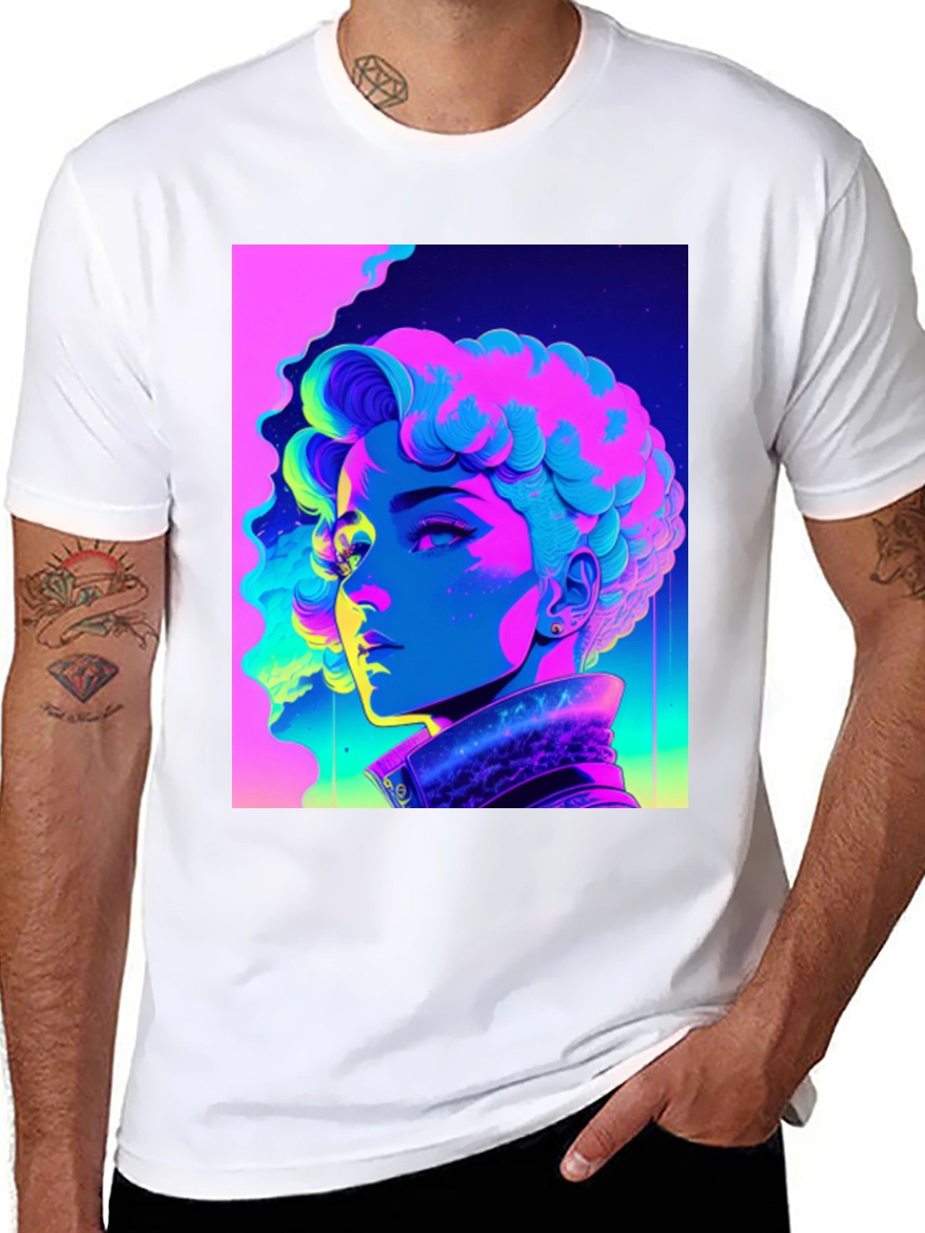 Neon Portrait Graphic Tee - Retro Style