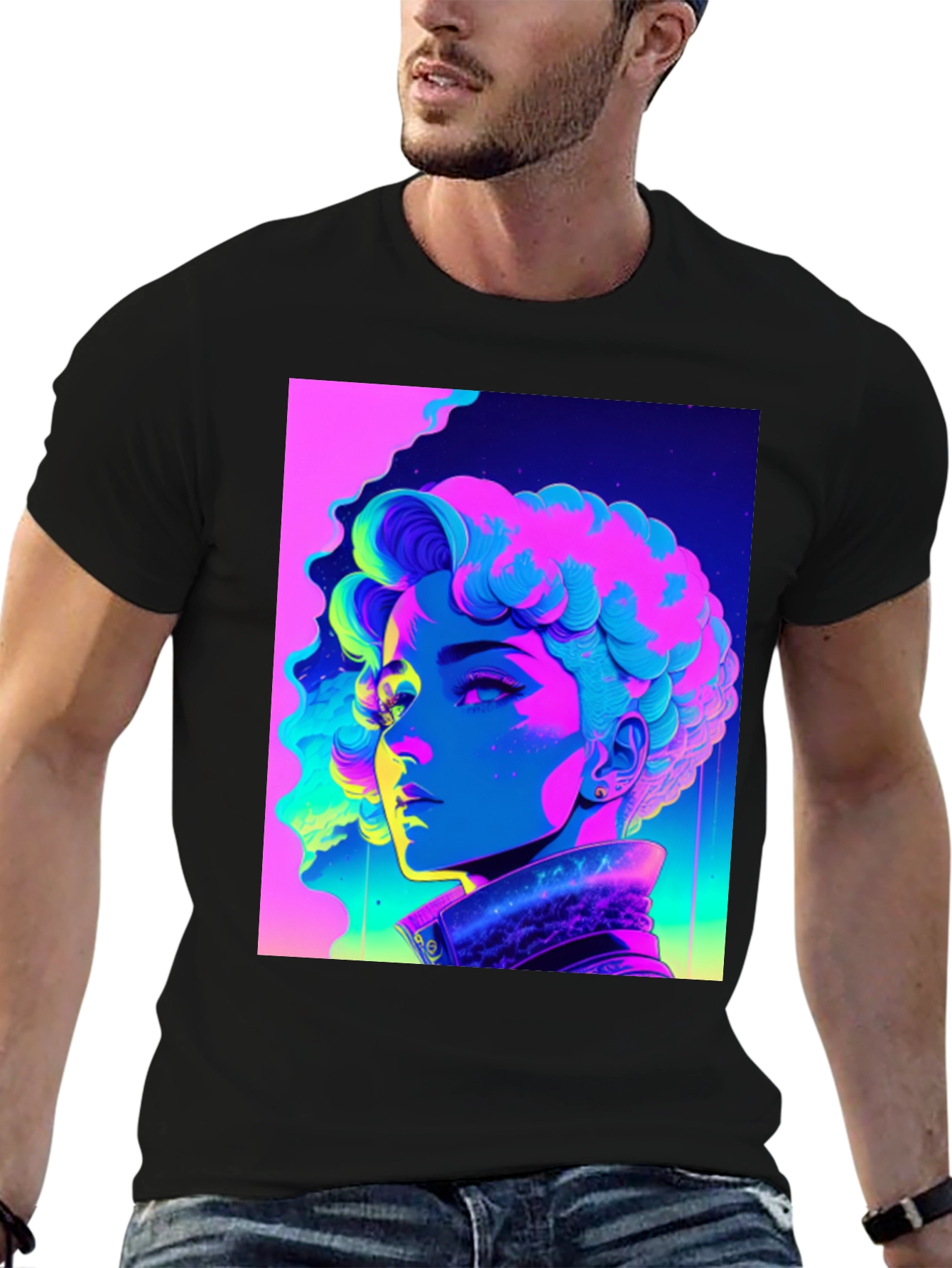 Neon Portrait Graphic Tee - Retro Style