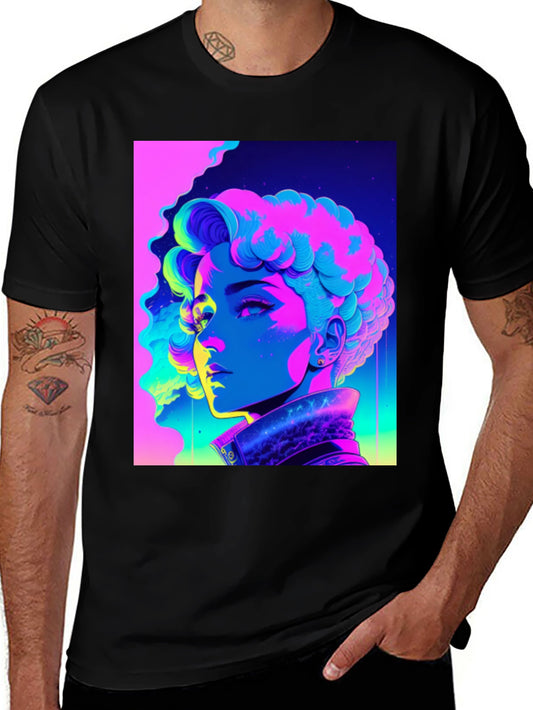 Neon Portrait Graphic Tee - Retro Style