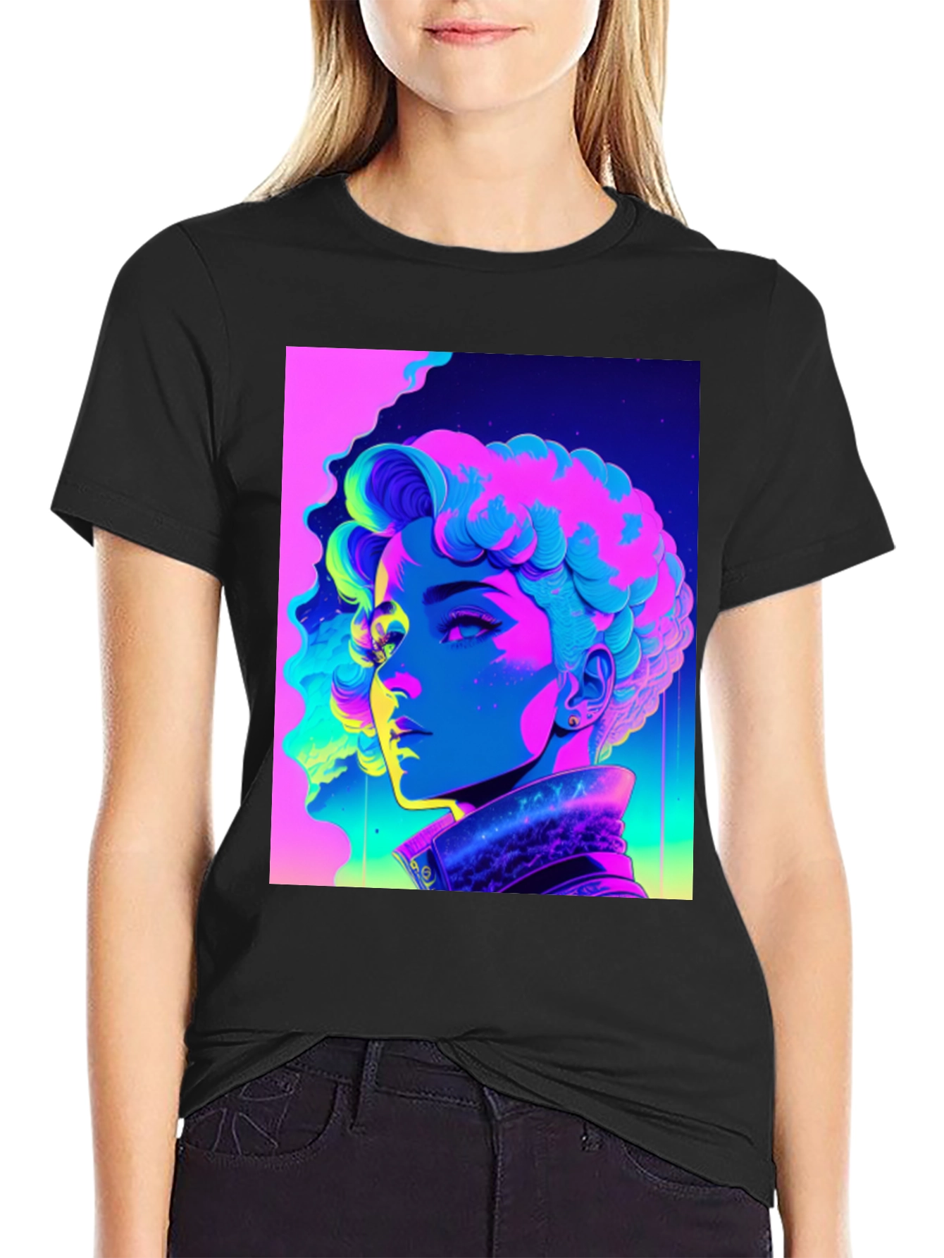 Neon Portrait Graphic Tee - Retro Style