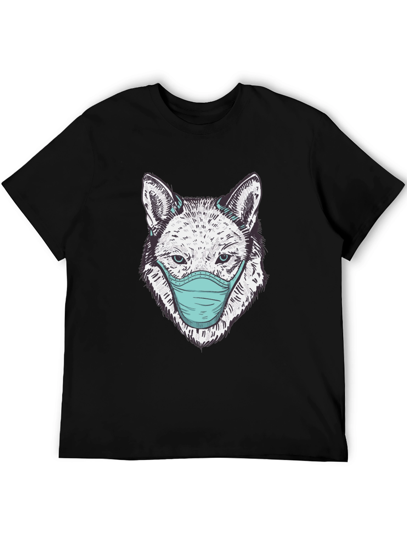 Wolf Face Mask Graphic Tee - Stylish Protection