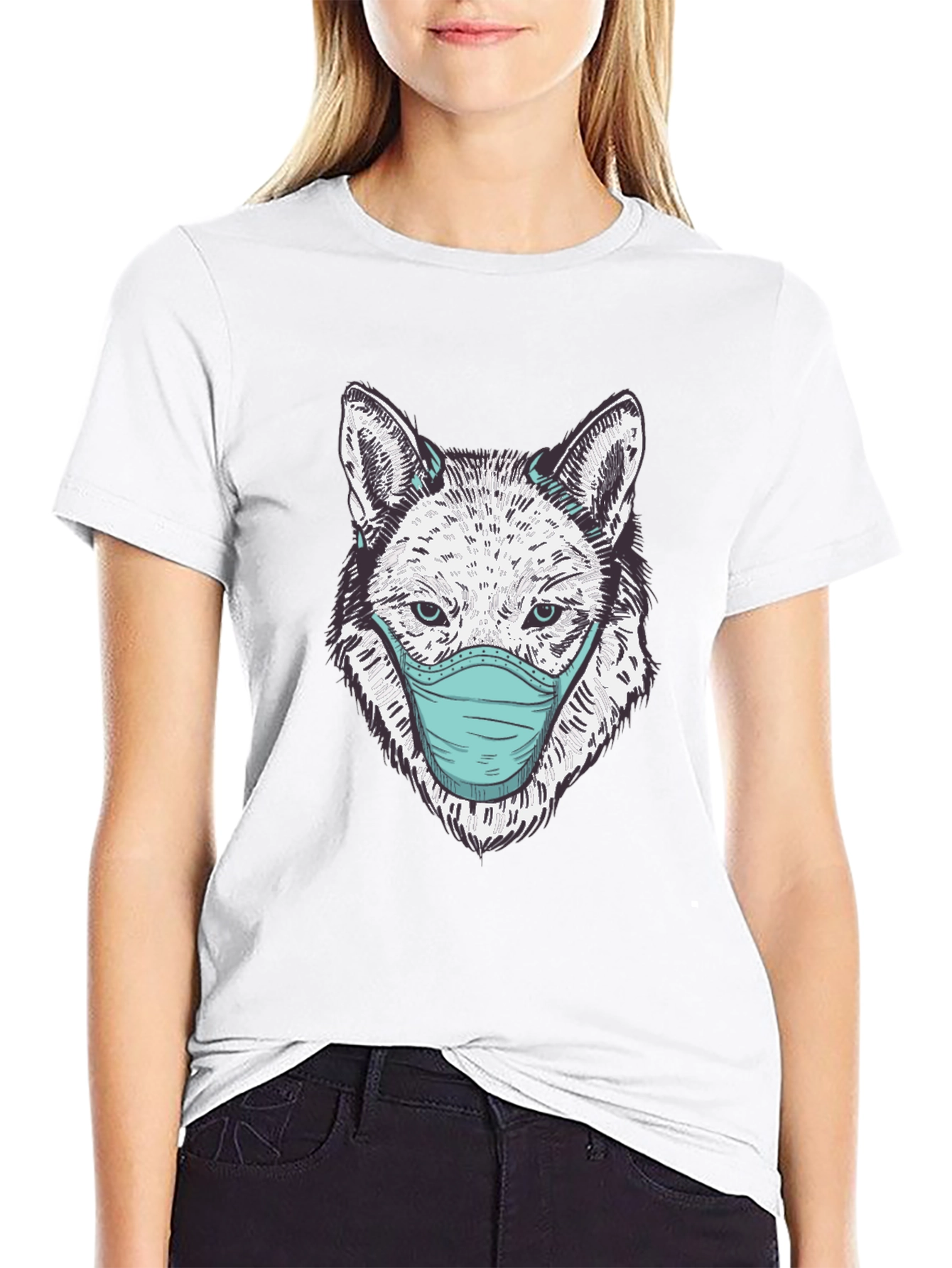 Wolf Face Mask Graphic Tee - Stylish Protection
