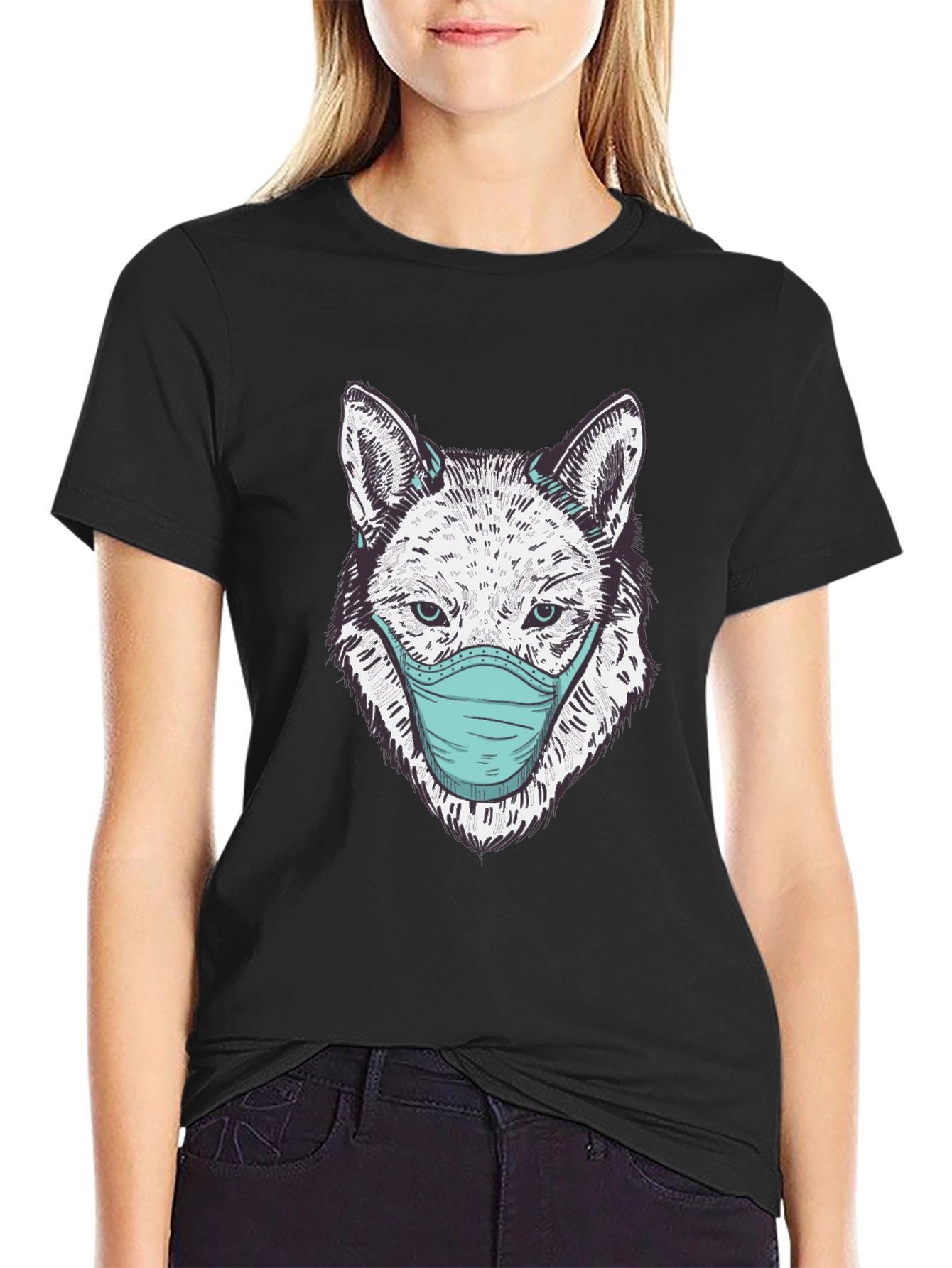 Wolf Face Mask Graphic Tee - Stylish Protection