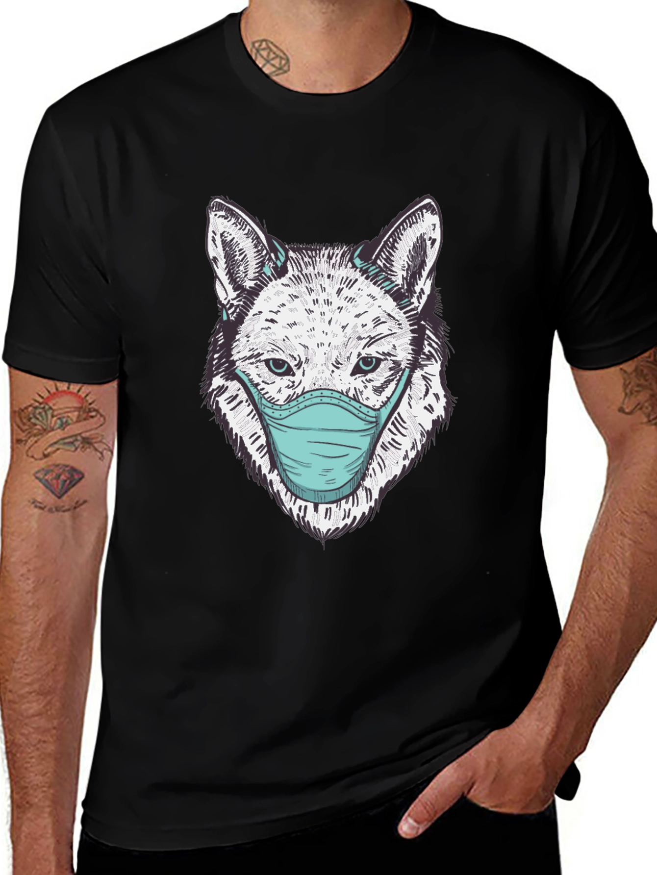 Wolf Face Mask Graphic Tee - Stylish Protection