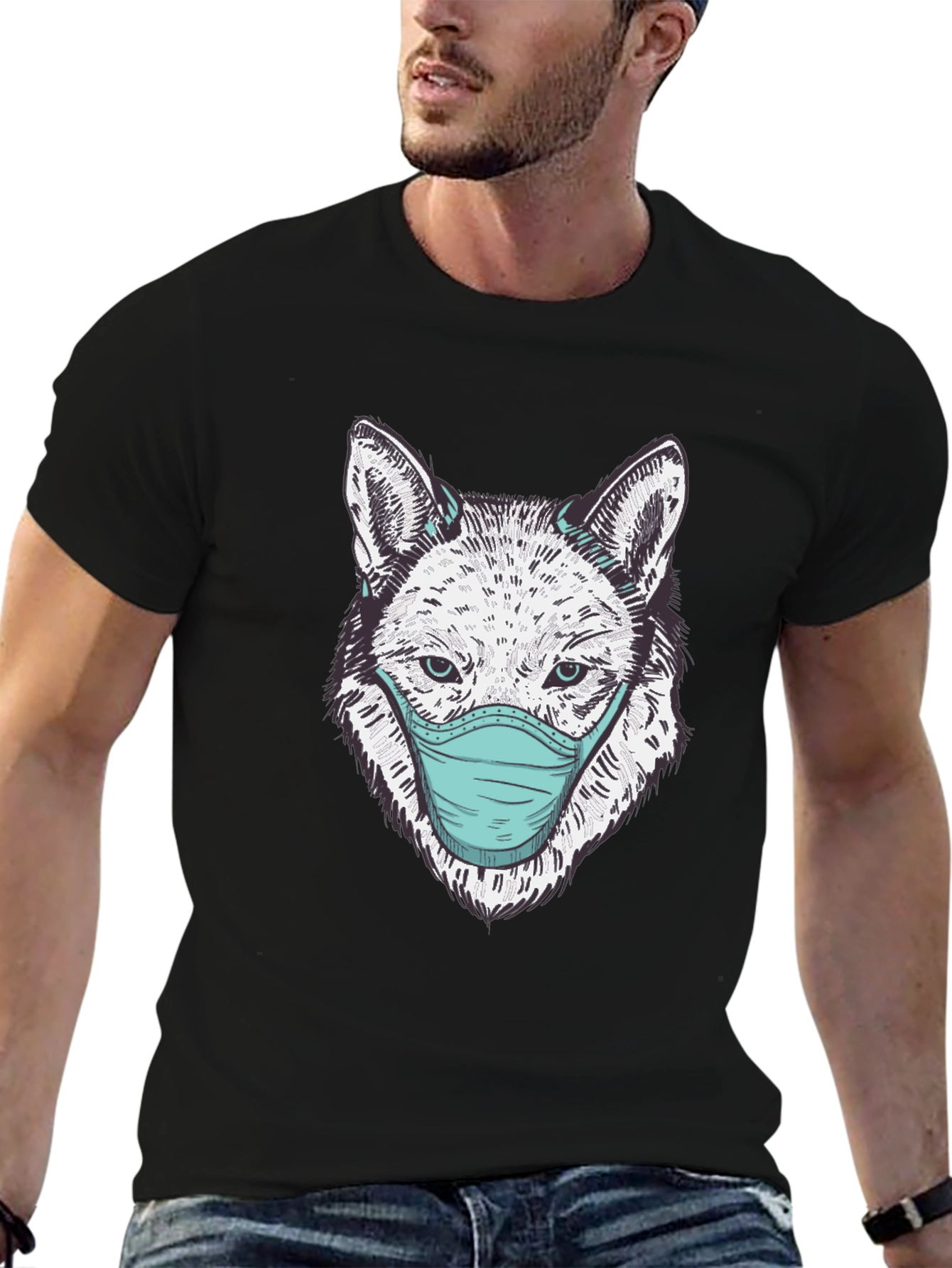 Wolf Face Mask Graphic Tee - Stylish Protection