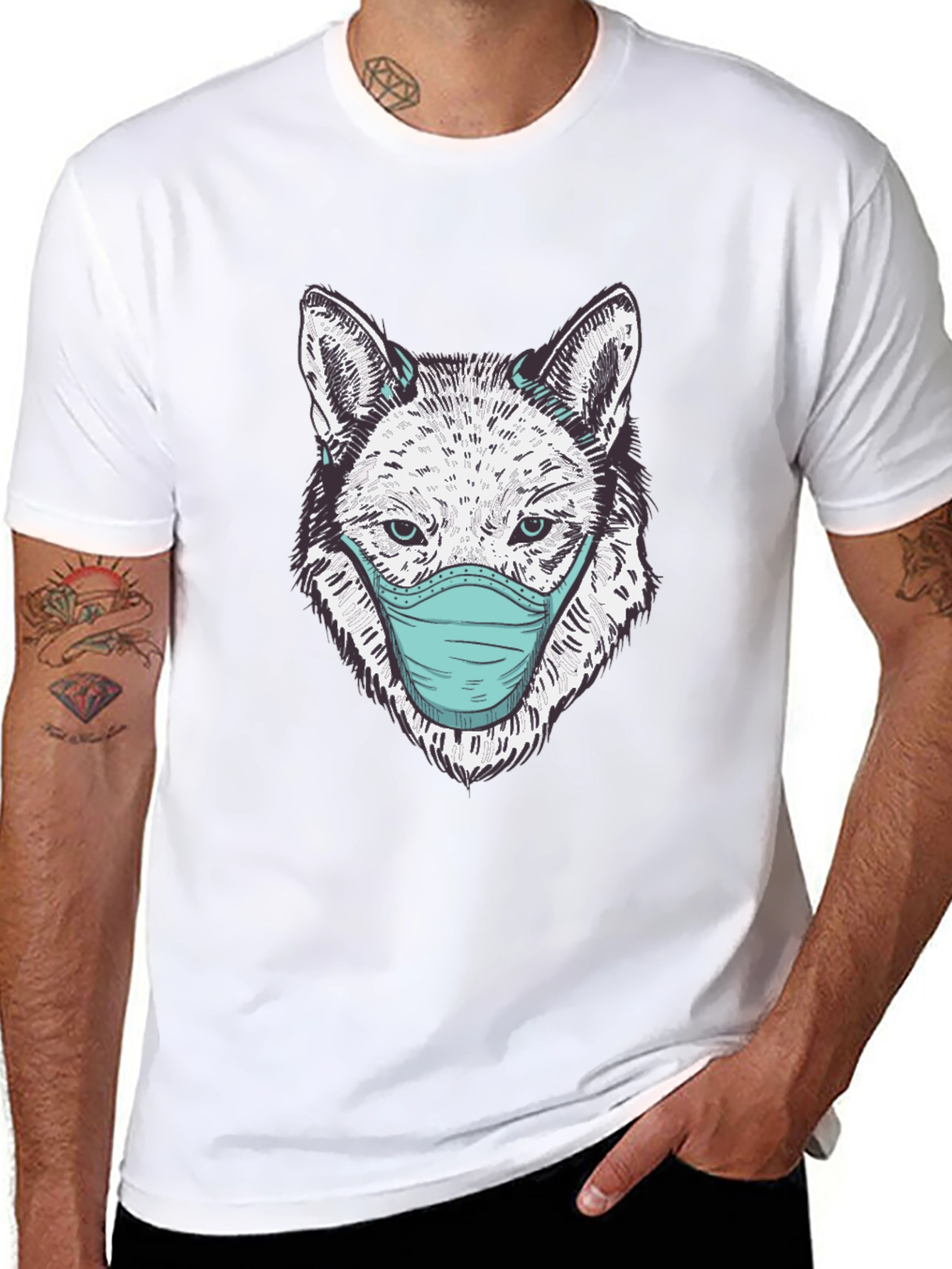 Wolf Face Mask Graphic Tee - Stylish Protection
