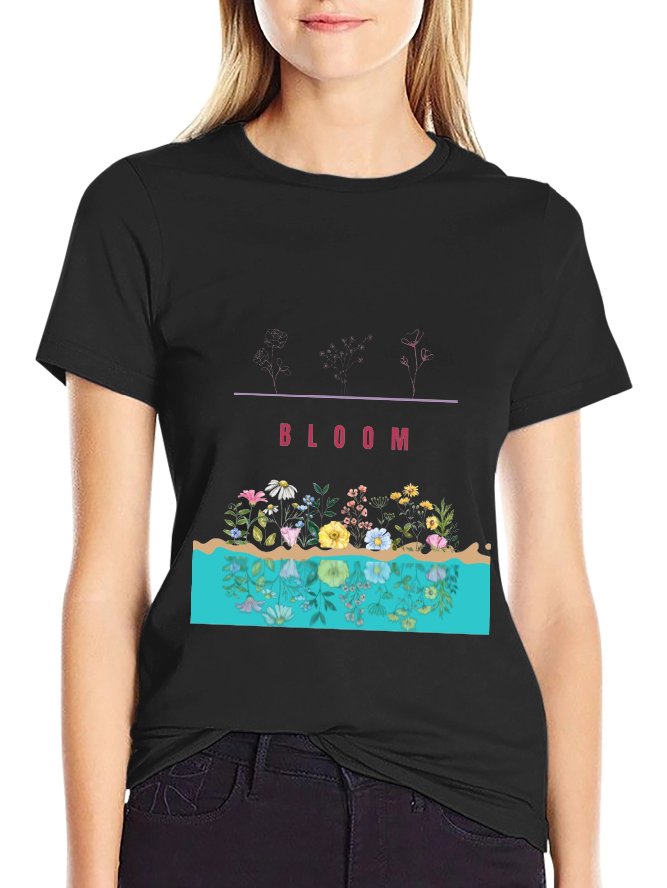 Bloom Graphic Print Black Tee