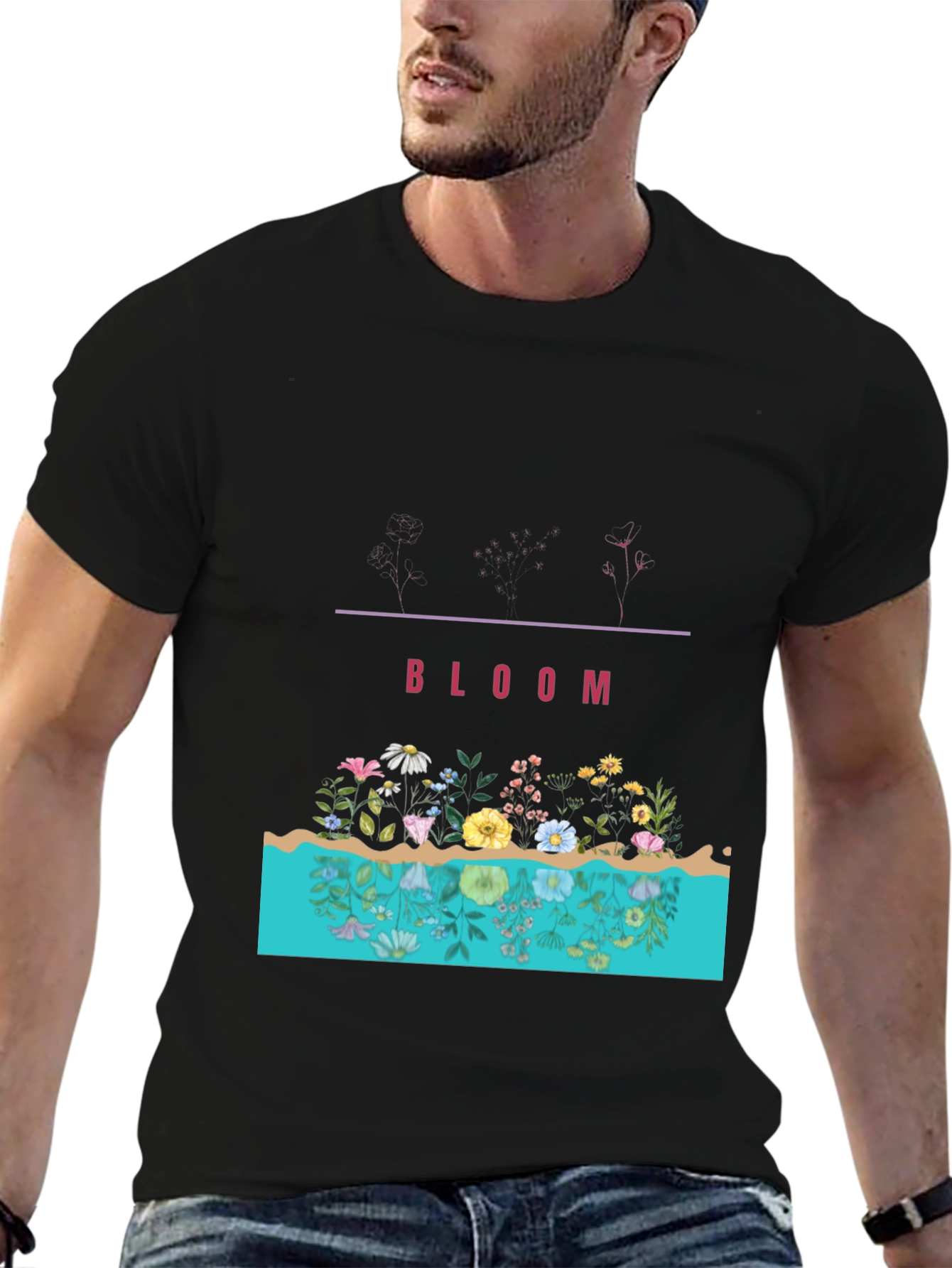 Bloom Graphic Print Black Tee