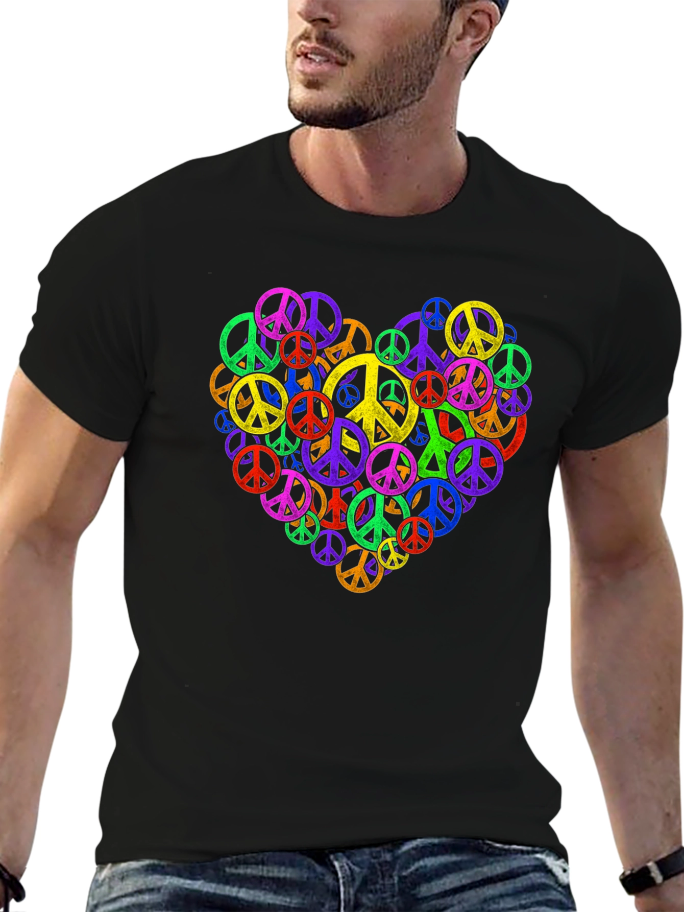 Peace Sign Heart Black T-Shirt