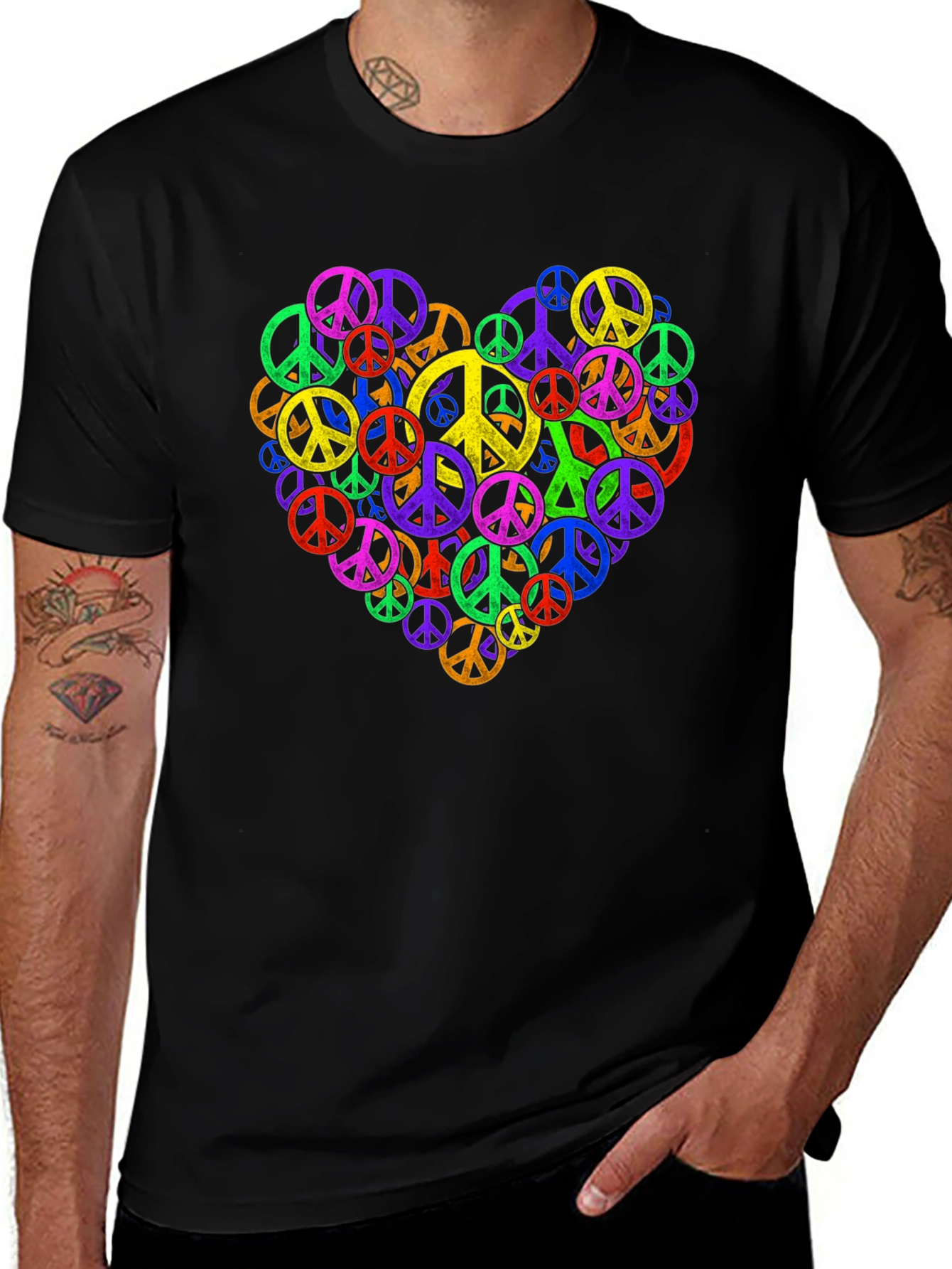 Peace Sign Heart Black T-Shirt
