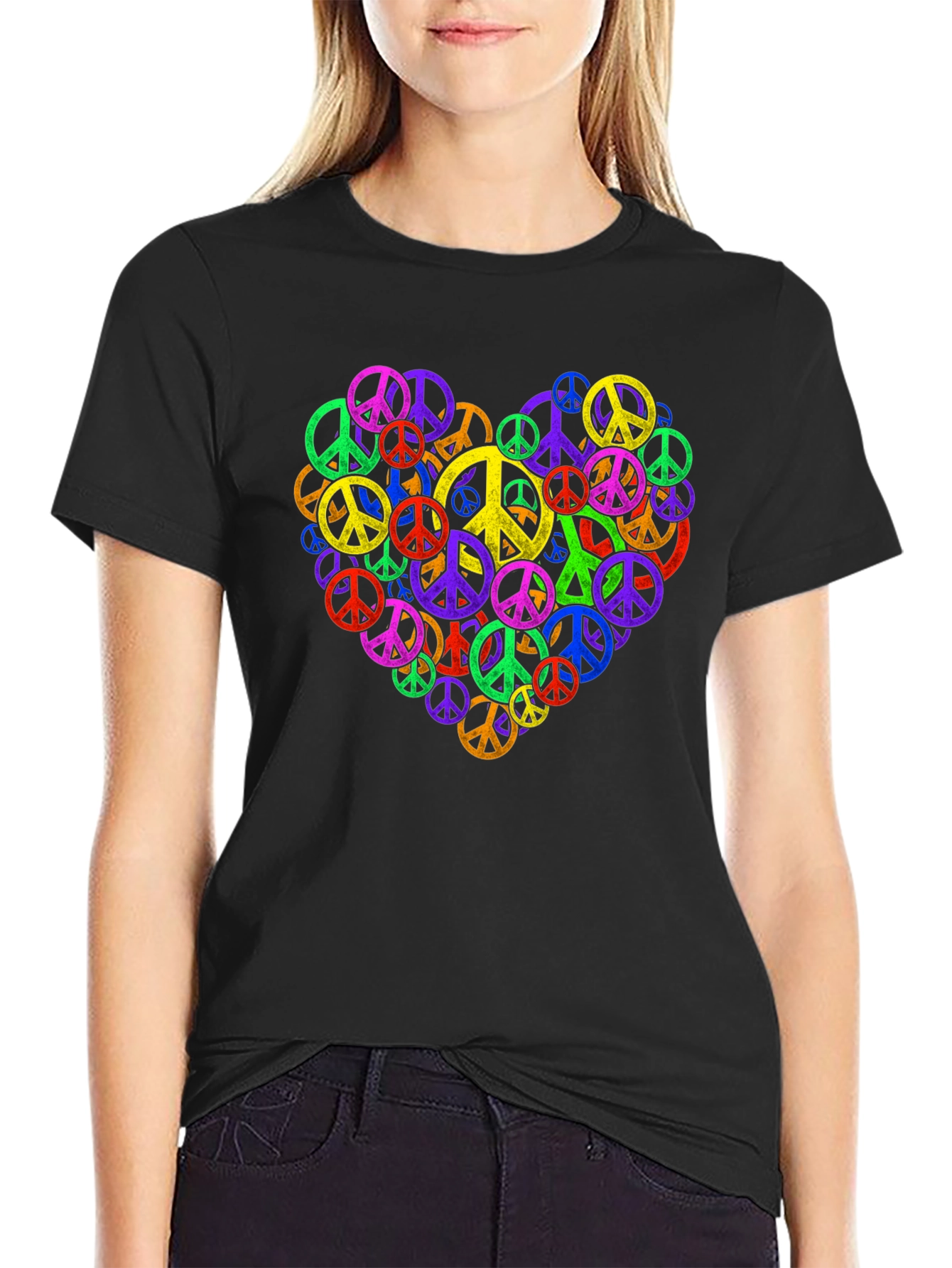 Peace Sign Heart Black T-Shirt