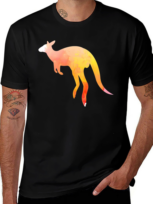 Kangaroo Watercolor Print Black T-Shirt