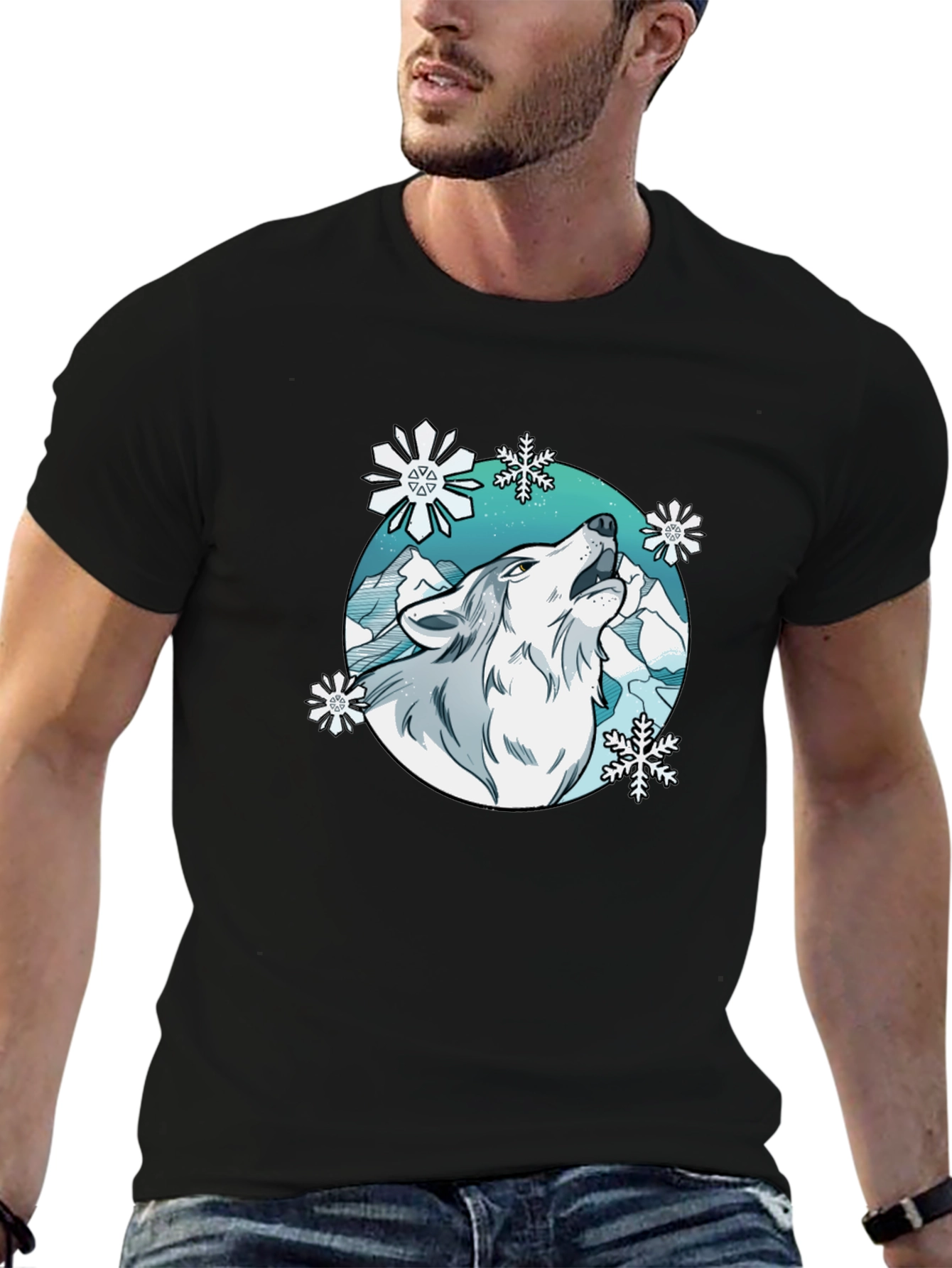 Wolf Snowflake Graphic Tee - Stylish Winter T-Shirt