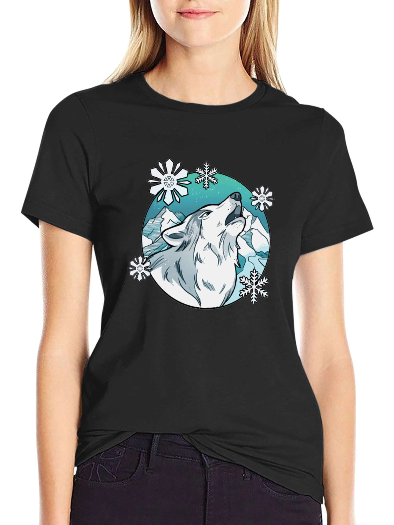 Wolf Snowflake Graphic Tee - Stylish Winter T-Shirt