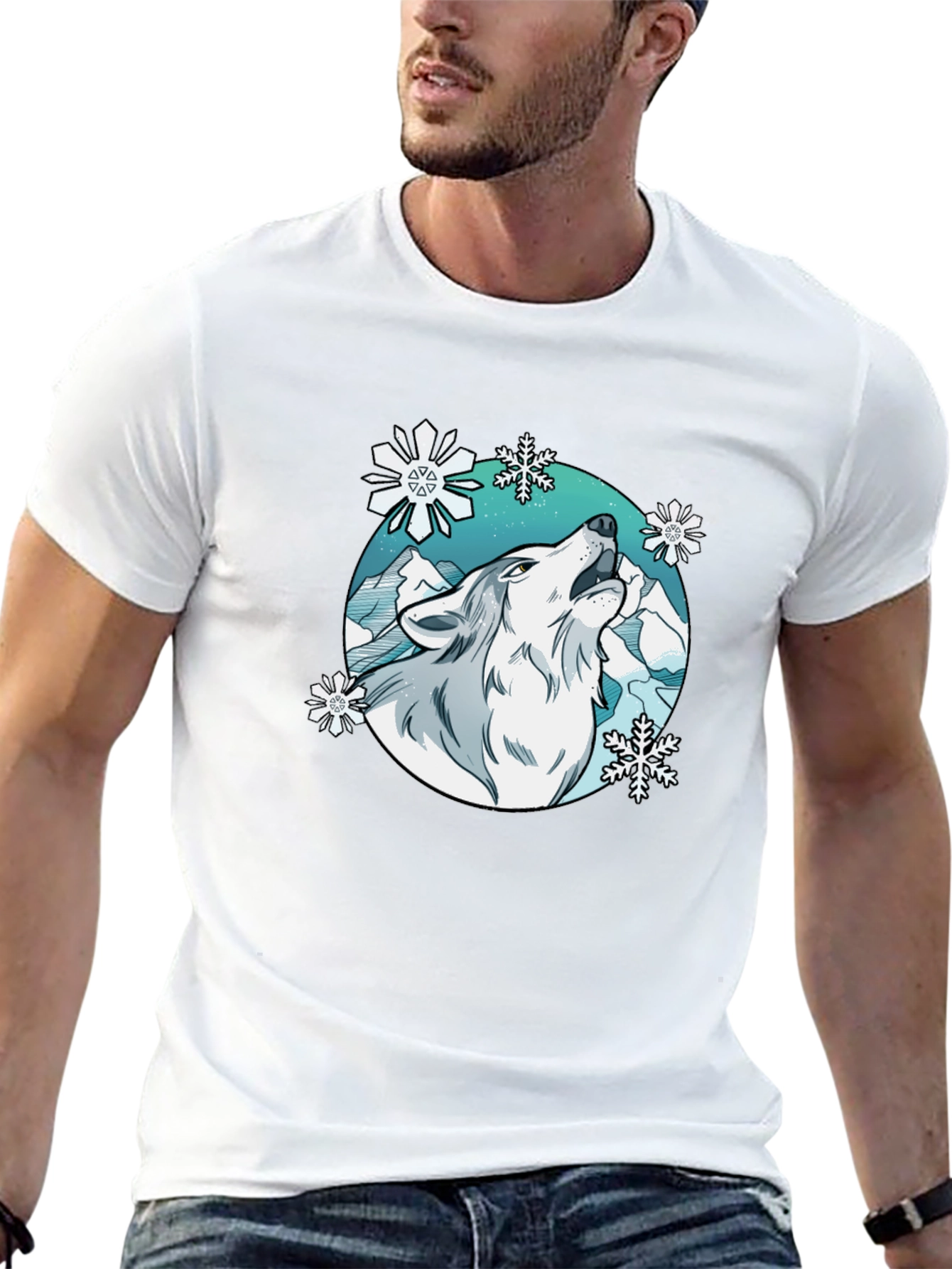 Wolf Snowflake Graphic Tee - Stylish Winter T-Shirt