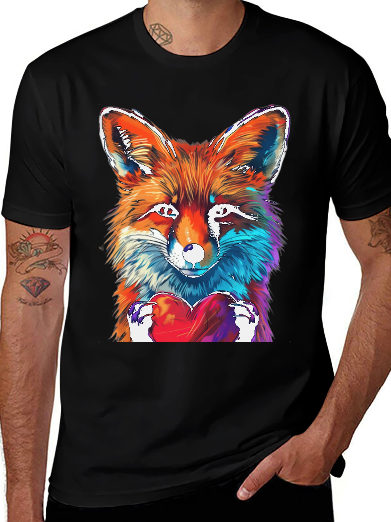 Fox Heart Graphic Tee - Unique Artistic Design