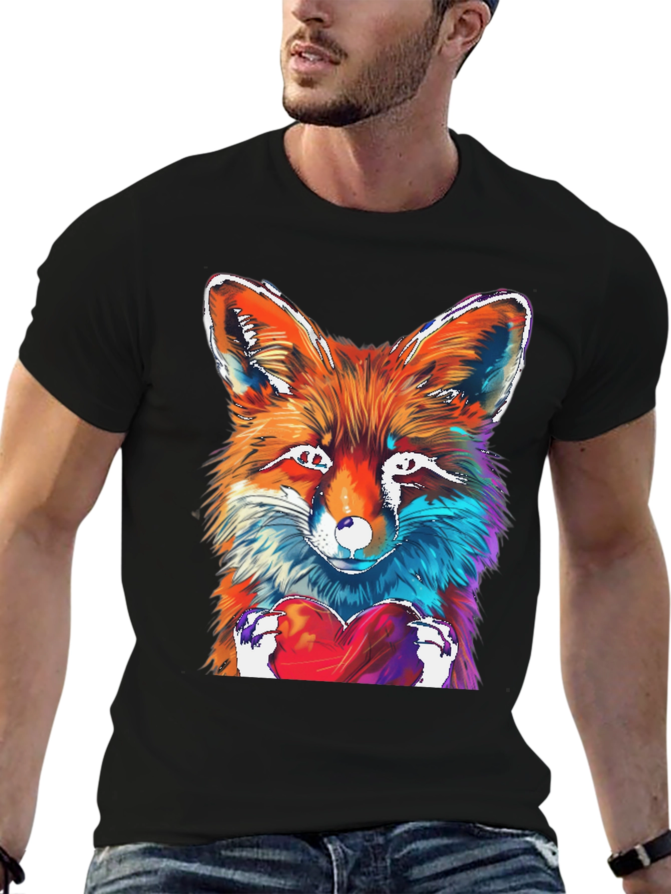 Fox Heart Graphic Tee - Unique Artistic Design