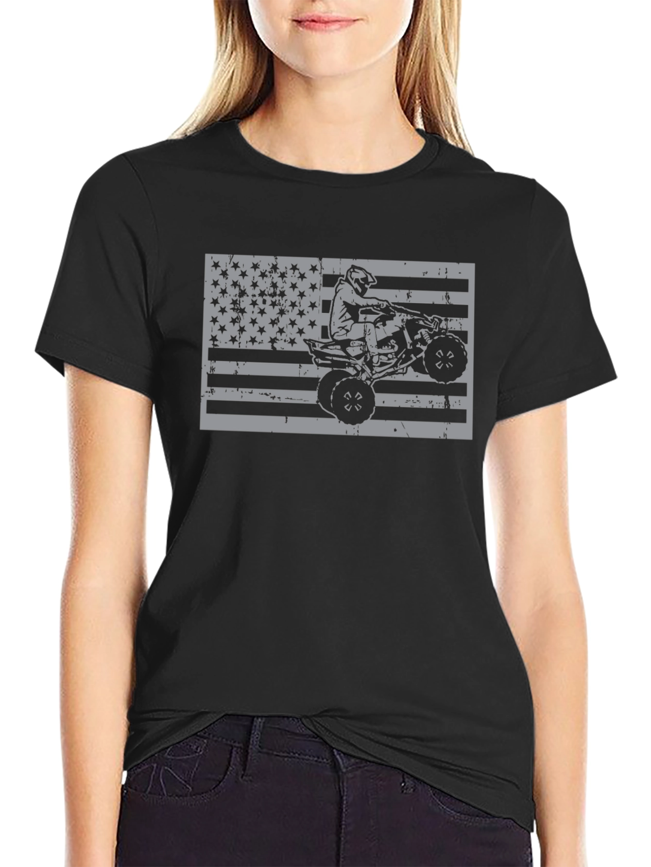 American Flag ATV Rider T-Shirt - Black