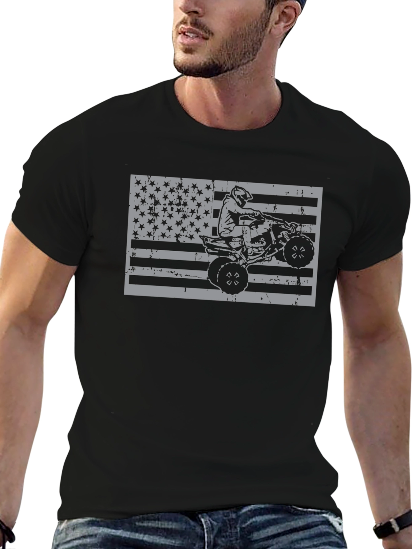 American Flag ATV Rider T-Shirt - Black