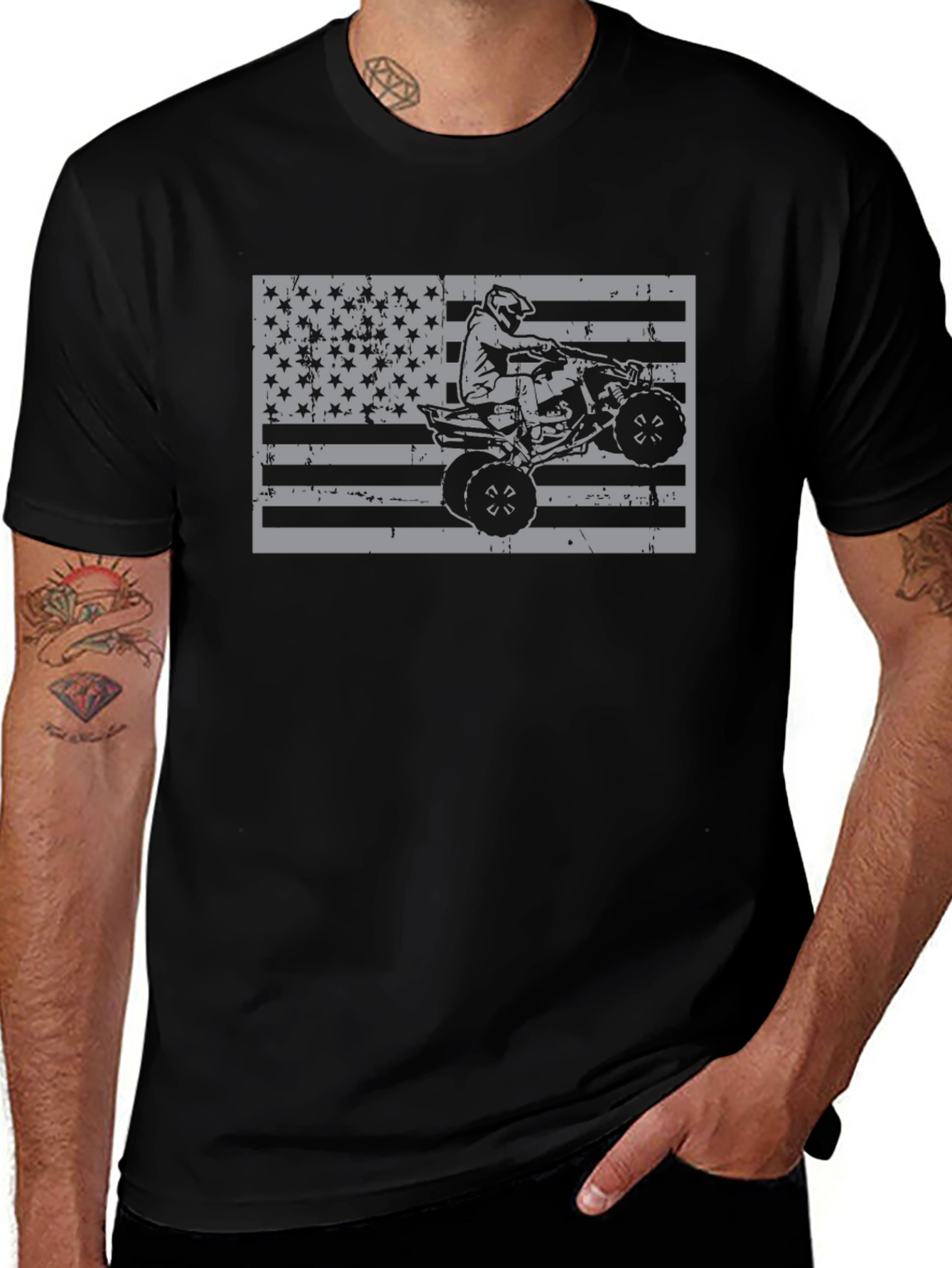American Flag ATV Rider T-Shirt - Black