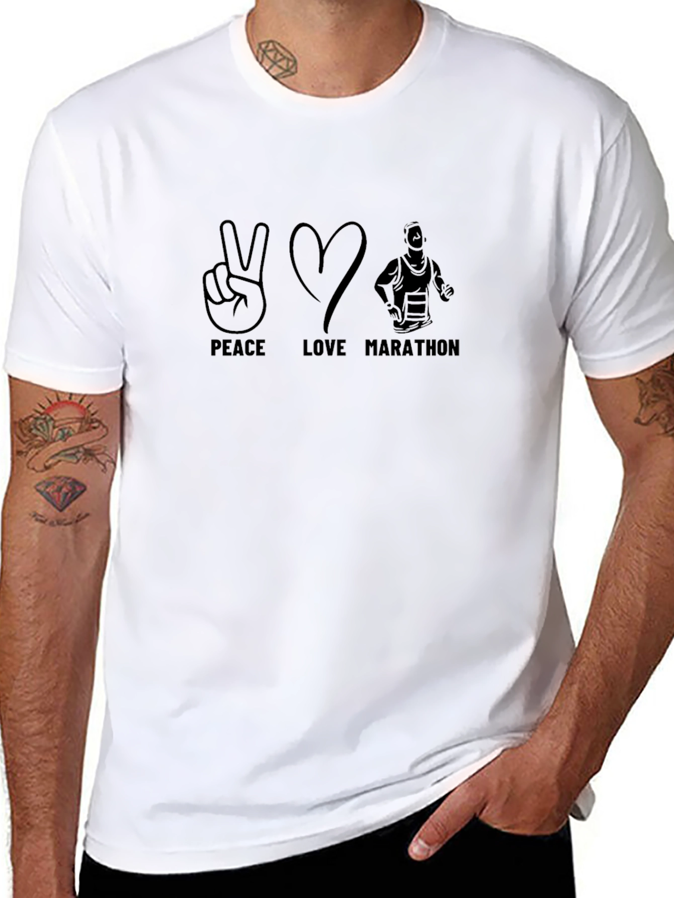 Peace Love Marathon Black T-Shirt - Runner Tee