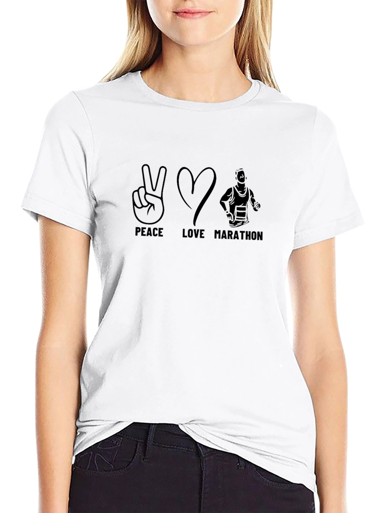 Peace Love Marathon Black T-Shirt - Runner Tee