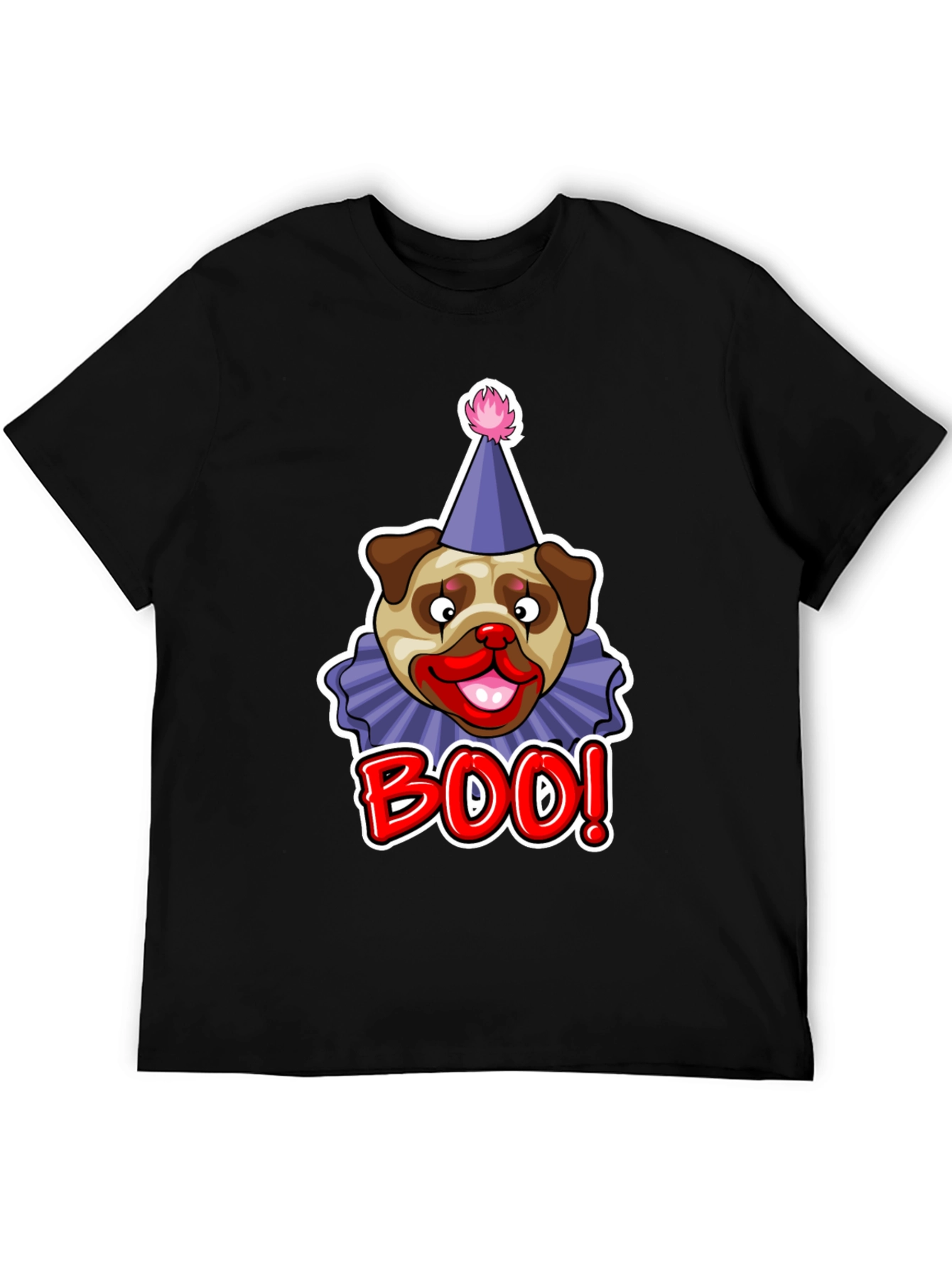 Boo! Pug Clown Graphic Tee - Black