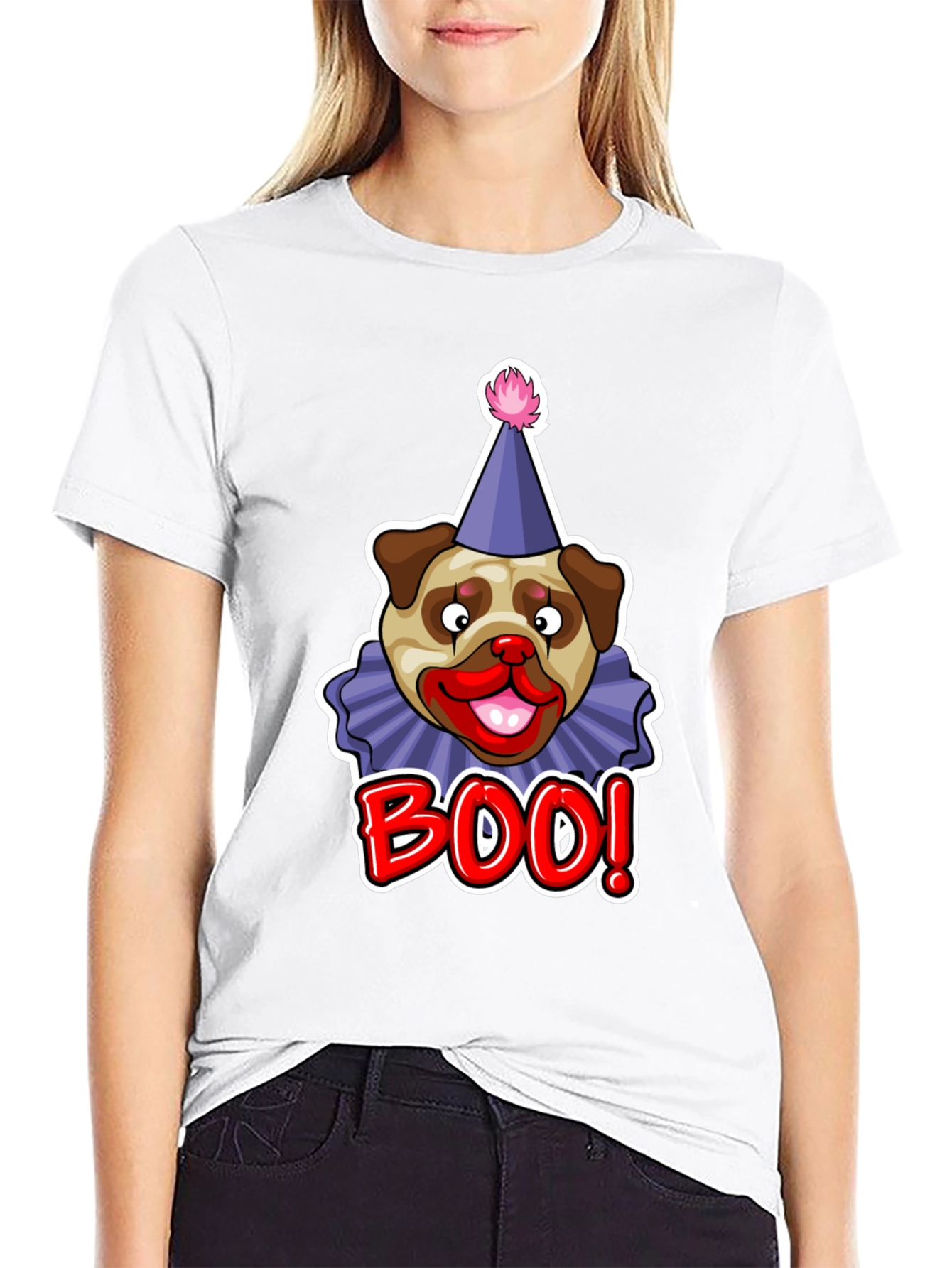 Boo! Pug Clown Graphic Tee - Black