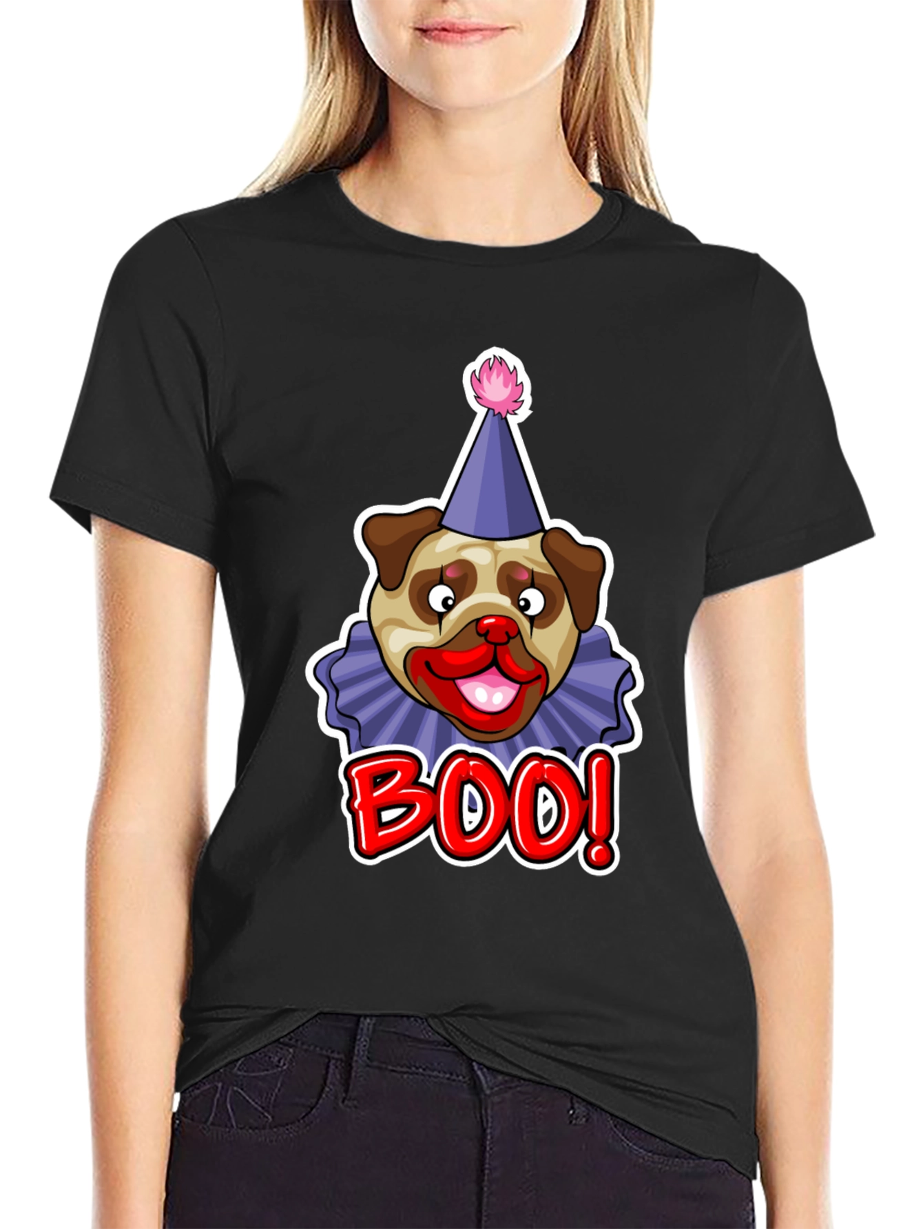 Boo! Pug Clown Graphic Tee - Black