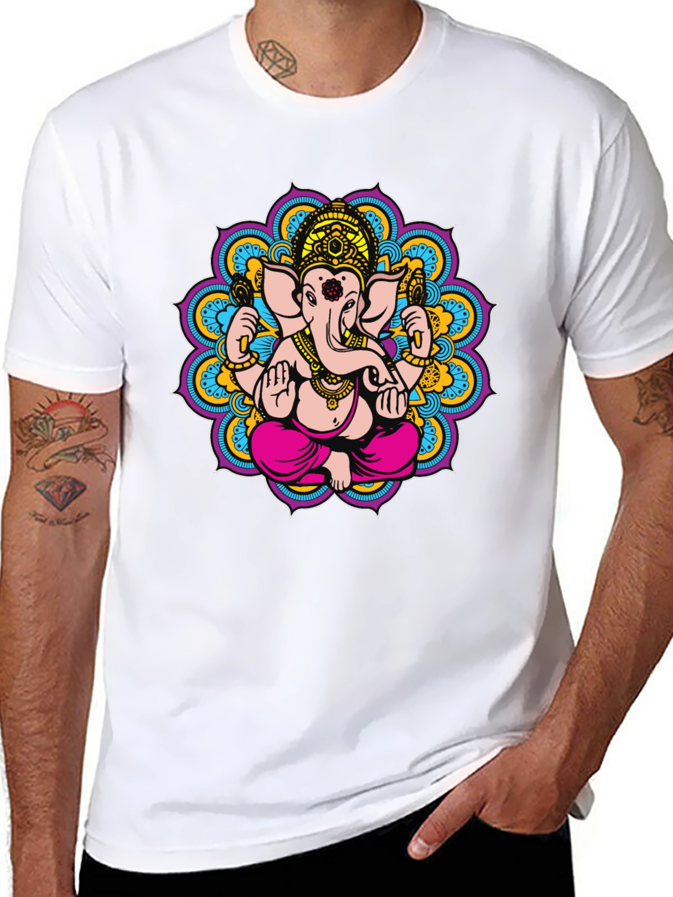 Ganesha Mandala Graphic Tee - Black Cotton Blend