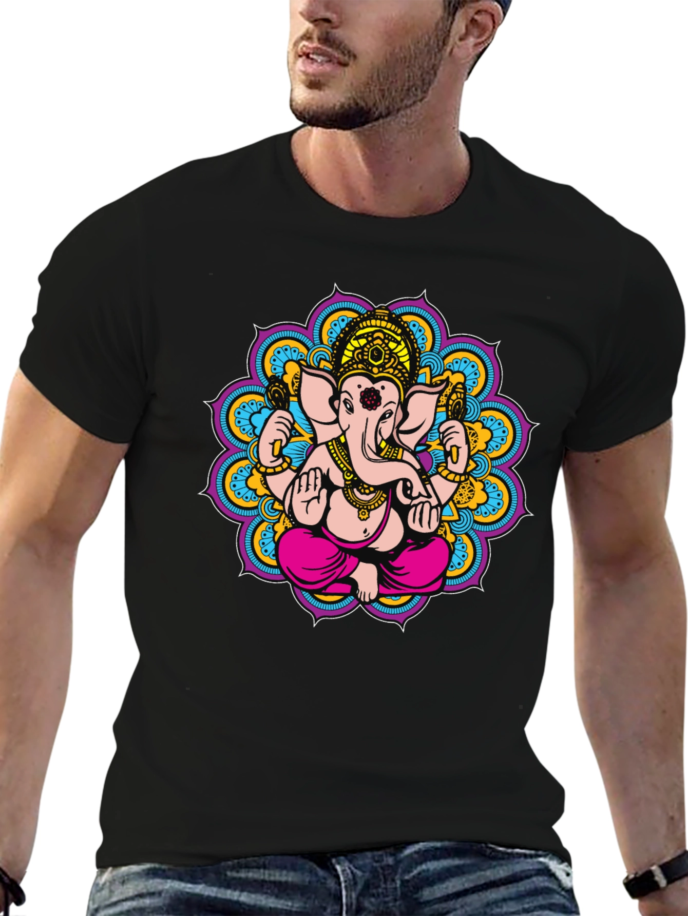 Ganesha Mandala Graphic Tee - Black Cotton Blend