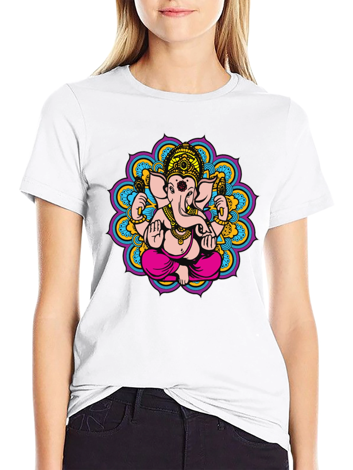 Ganesha Mandala Graphic Tee - Black Cotton Blend