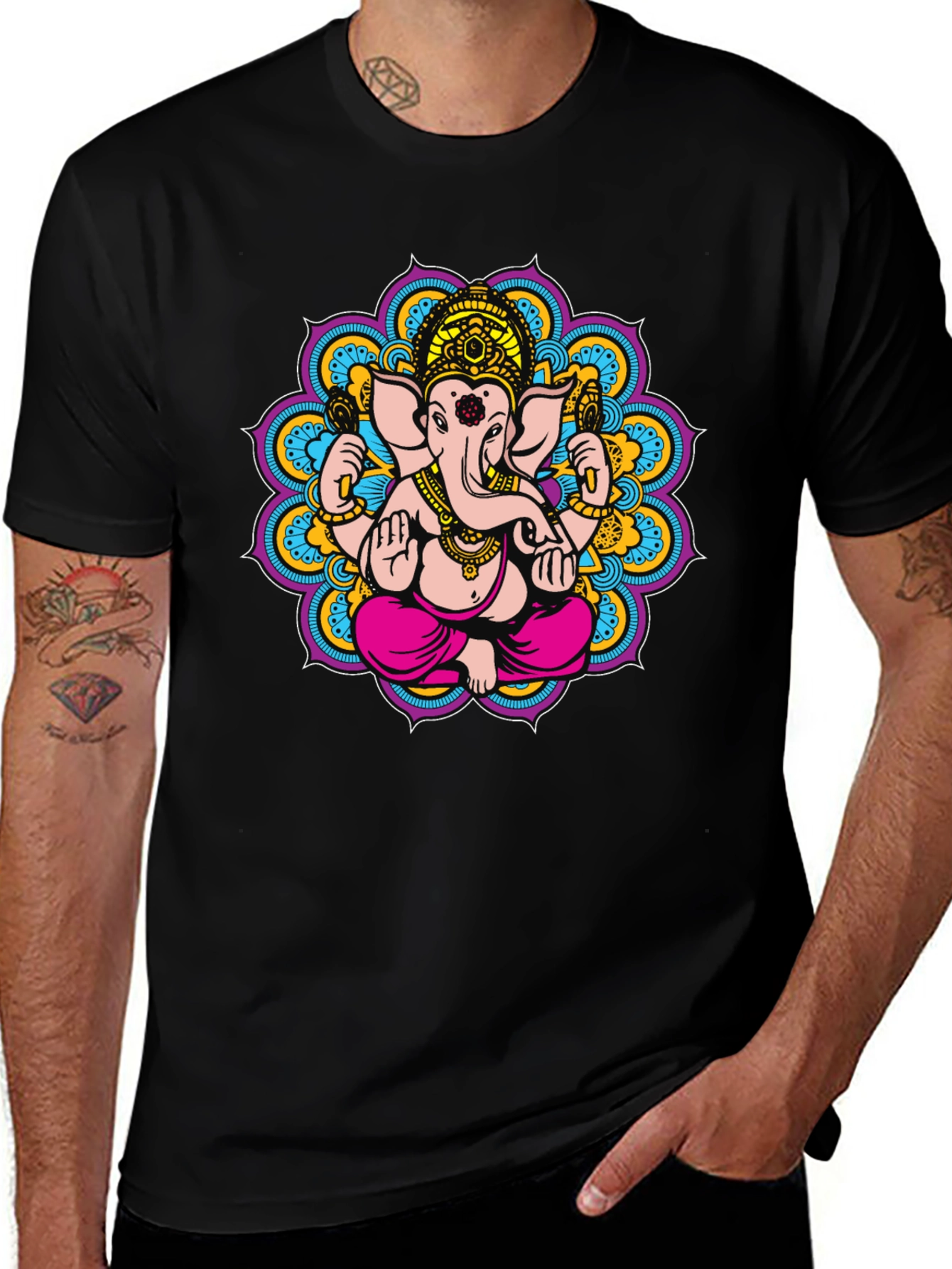 Ganesha Mandala Graphic Tee - Black Cotton Blend