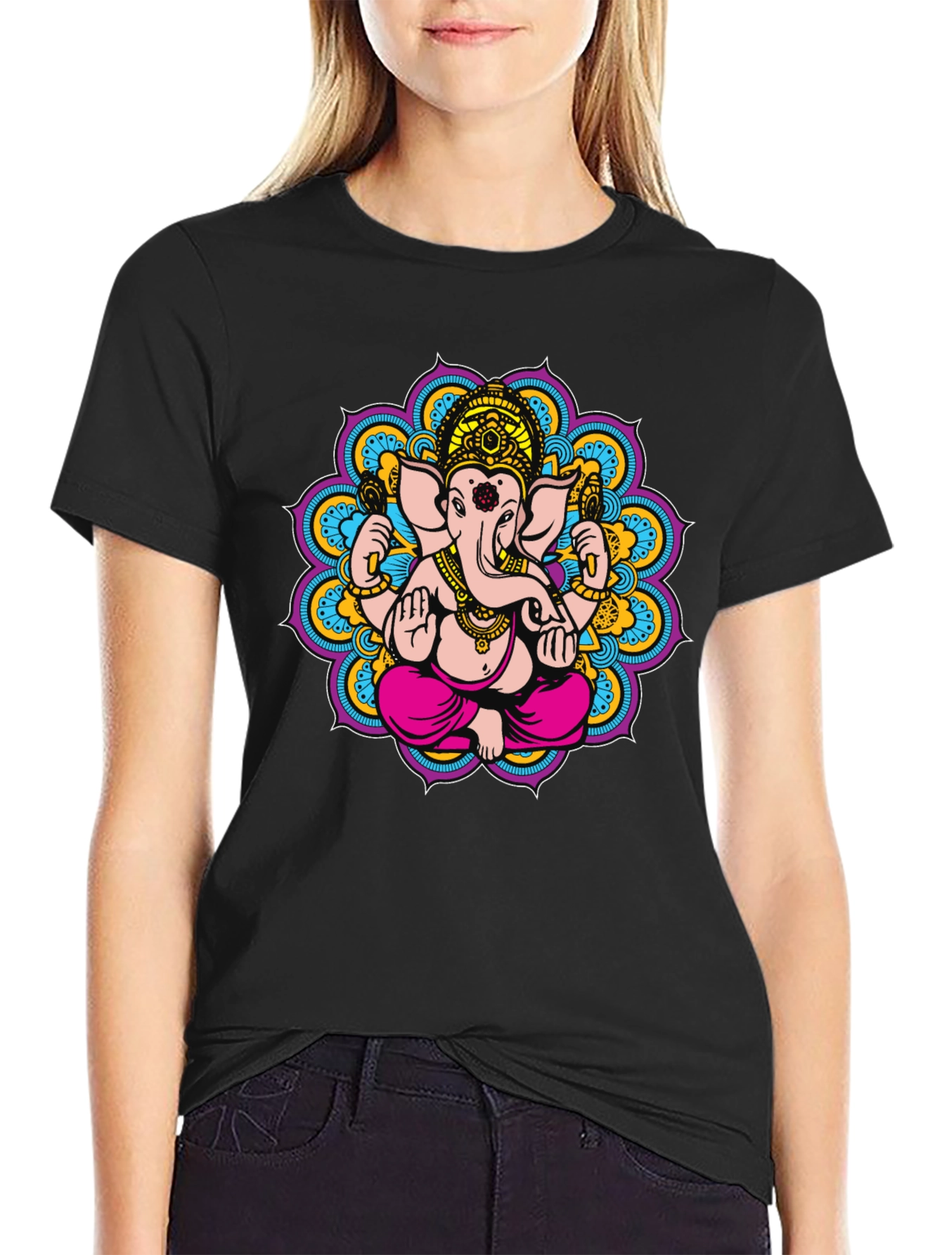 Ganesha Mandala Graphic Tee - Black Cotton Blend