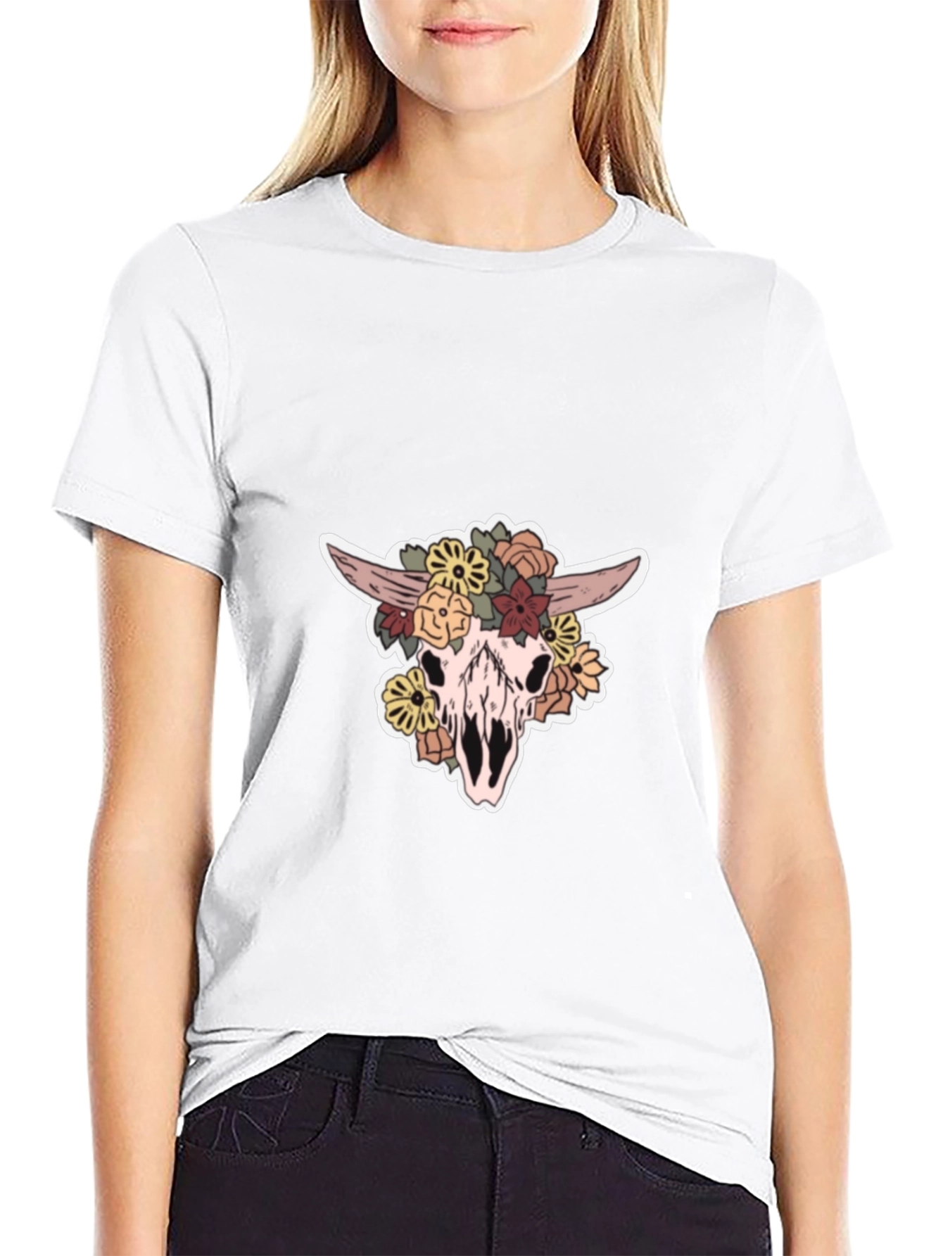 Floral Skull Graphic T-Shirt
